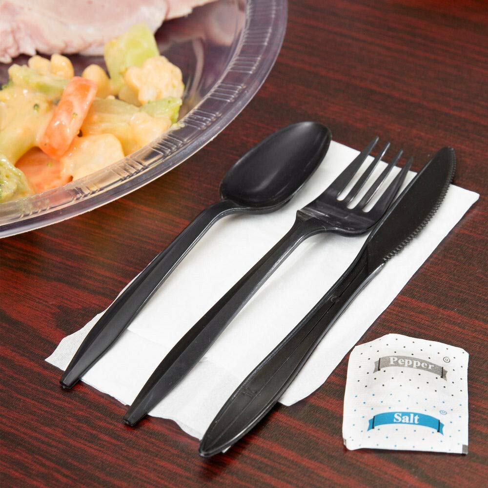 Salt and pepper packets included with disposable to-go silverware