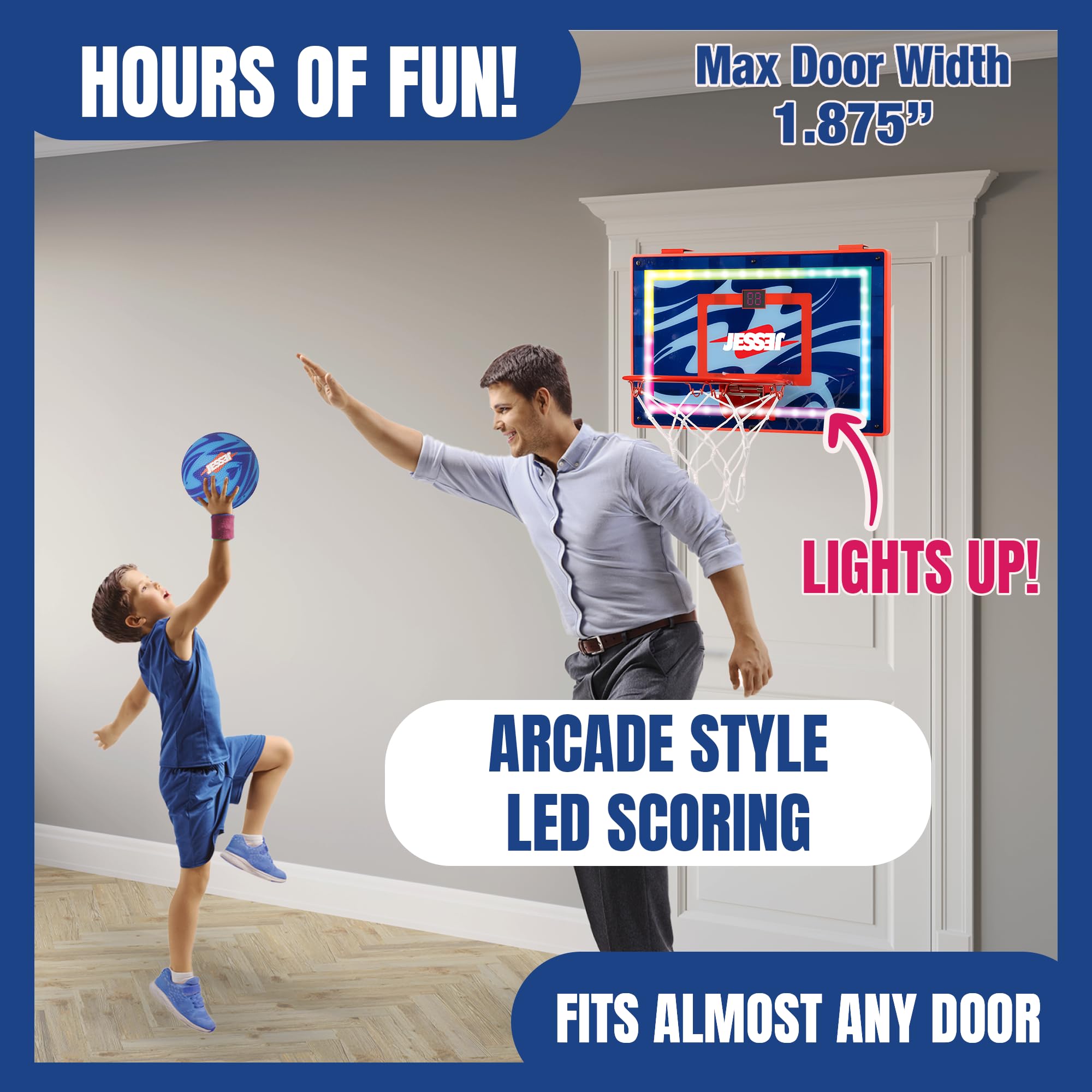 Door-friendly over-the-door mini hoop with air pump