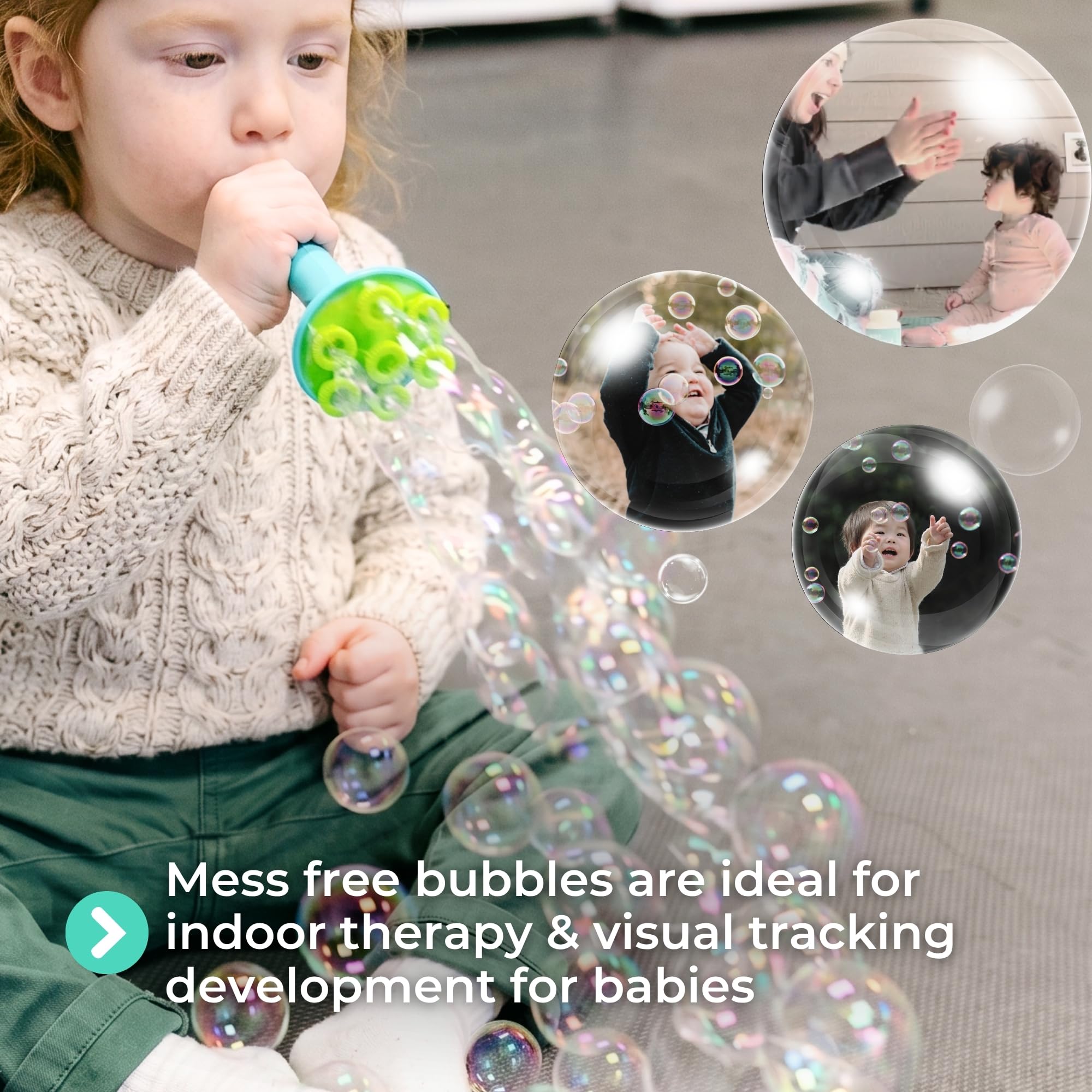Indoors and outdoors bubble play with Innobaby blower