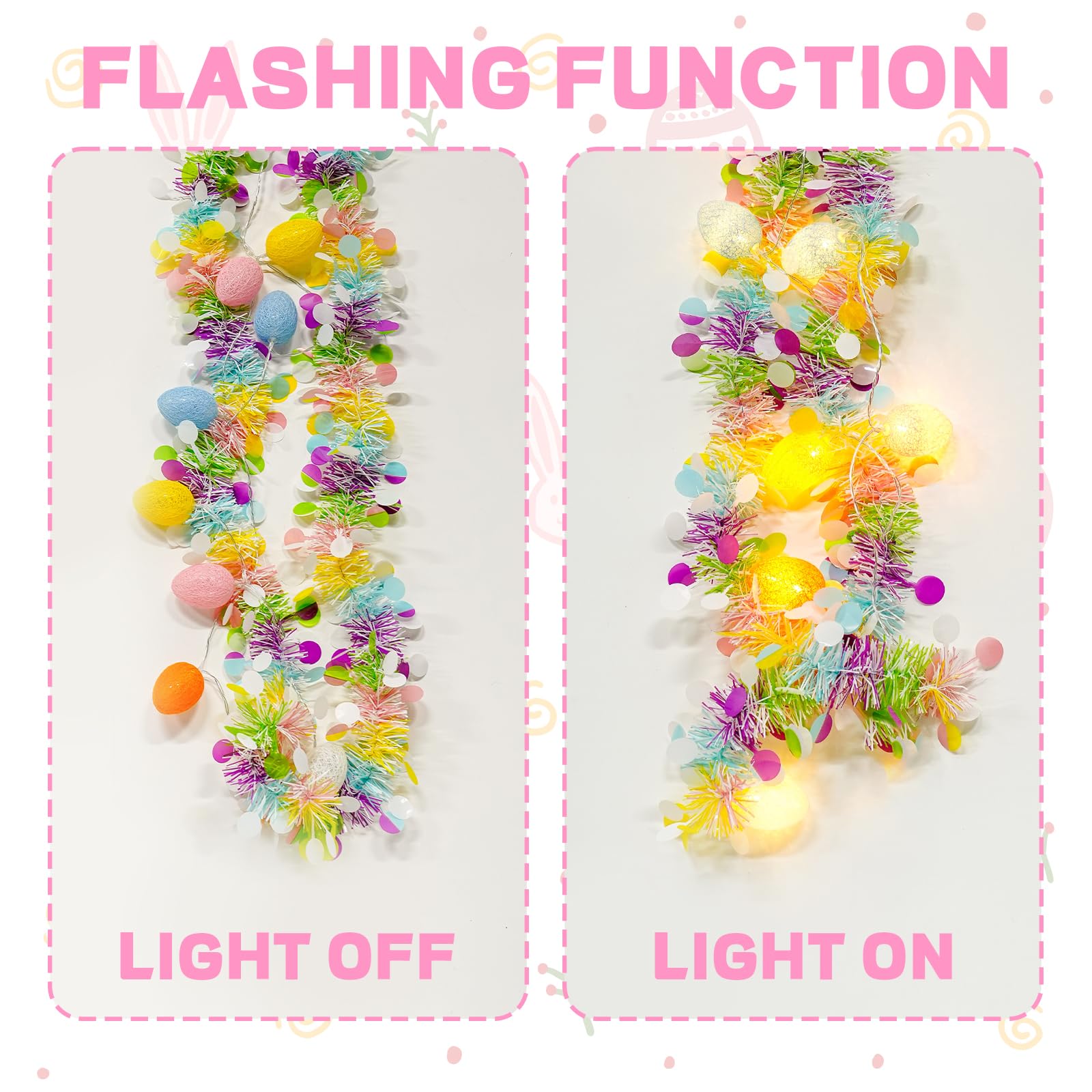 20 egg lampshades evenly spaced on a 13 ft garland