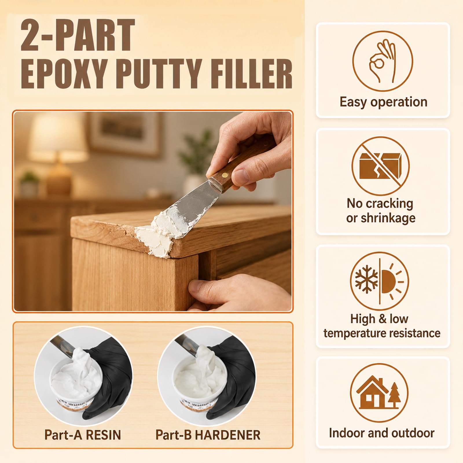 Indoor and outdoor ready epoxy wood filler in use
