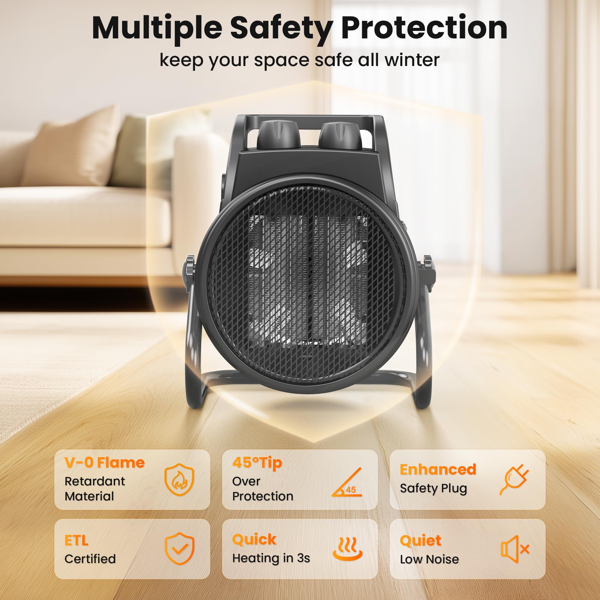 Thermostat controlled space heater with Low High and Fan