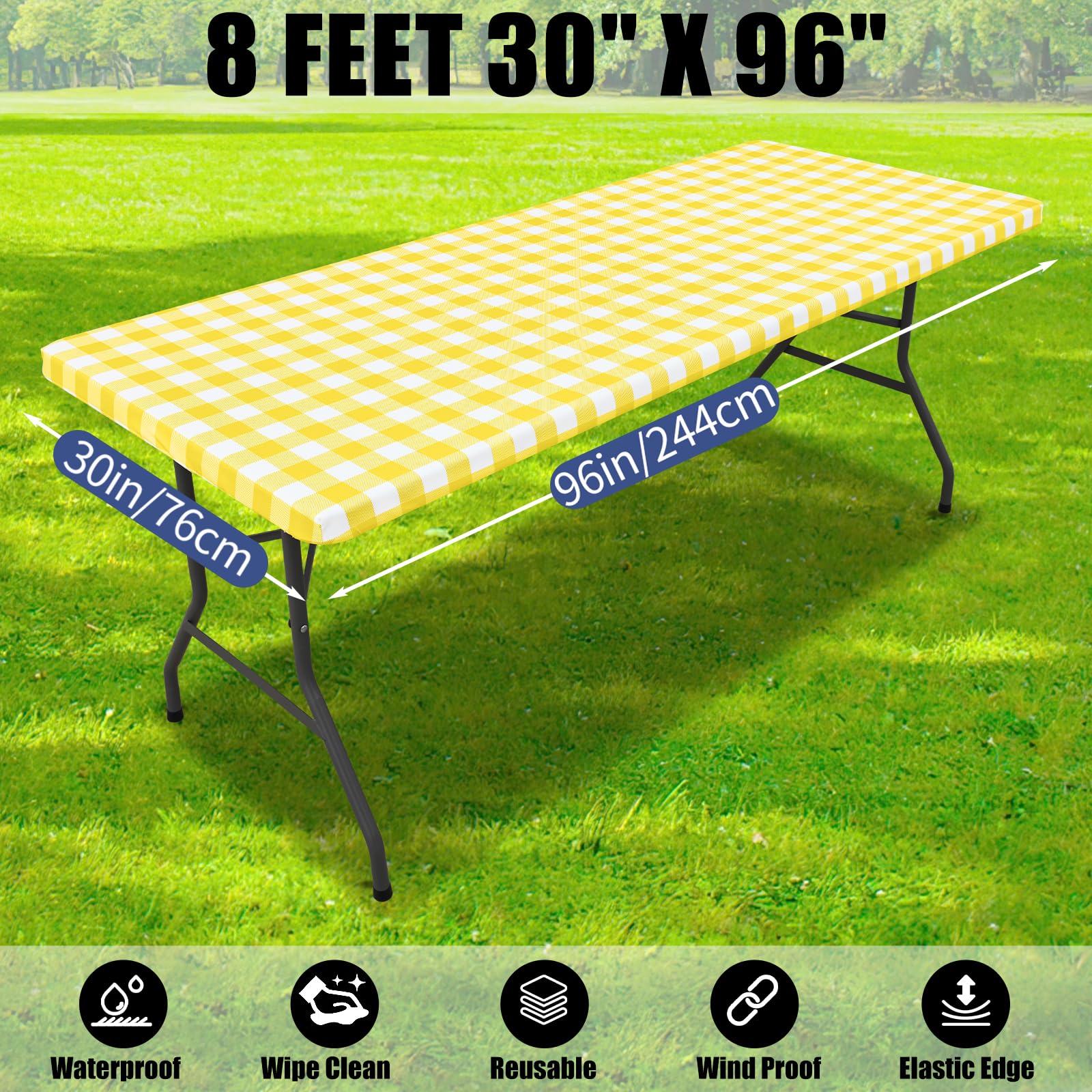 Indoor and outdoor dining setup with tablecloth
