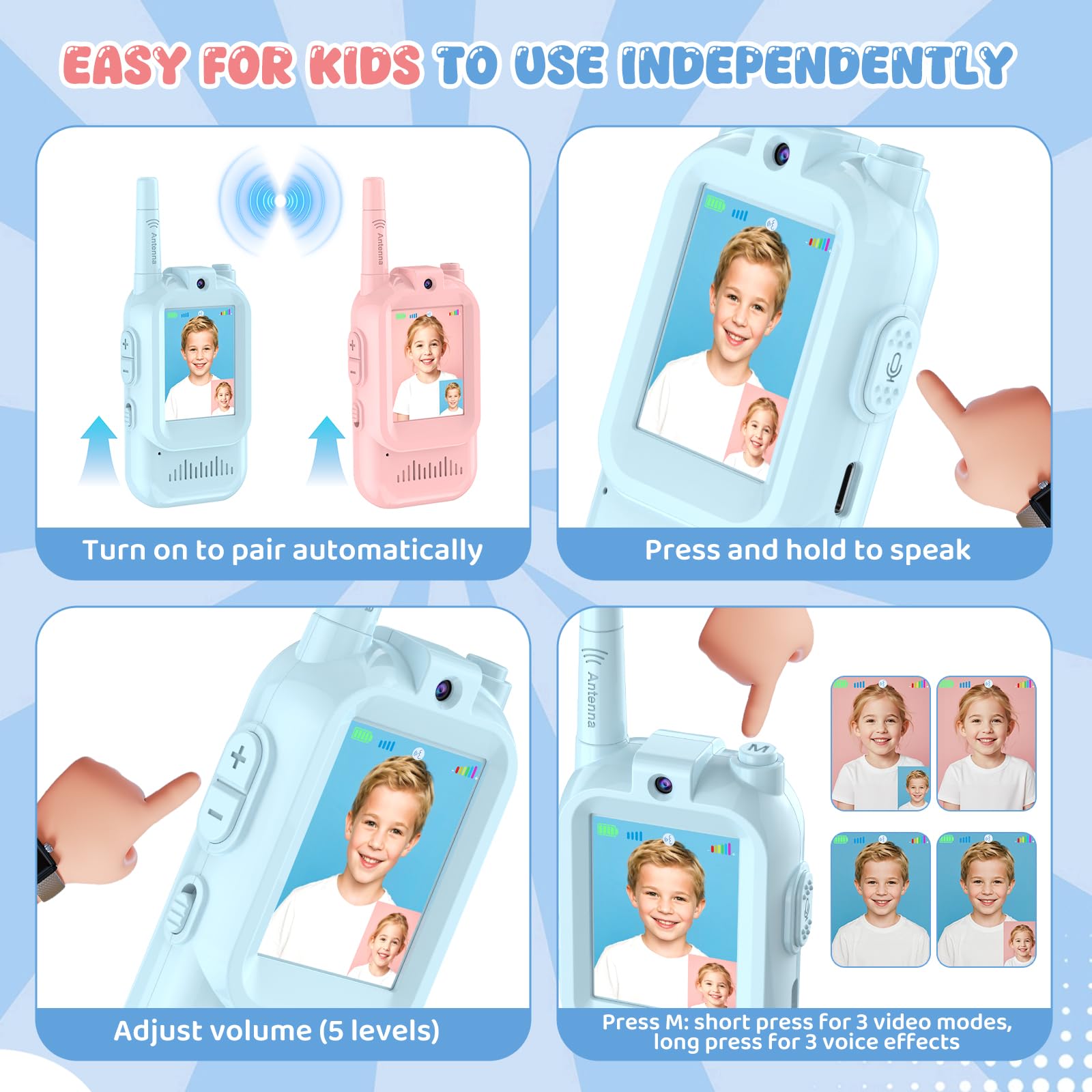 Video intercom walkie talkie set for kids