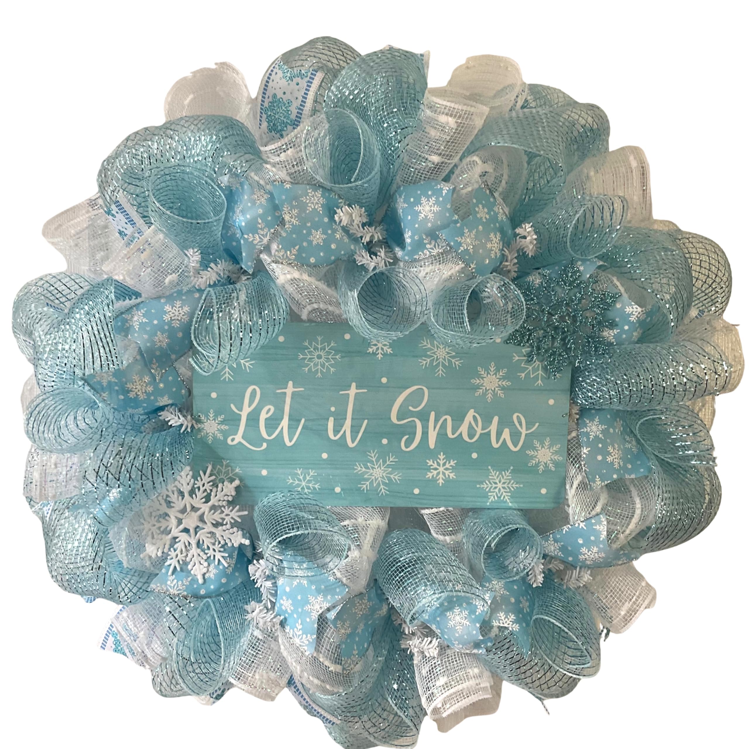 Indoor outdoor wreath 24 inch Let It Snow mesh design