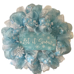 Indoor outdoor wreath 24 inch Let It Snow mesh design