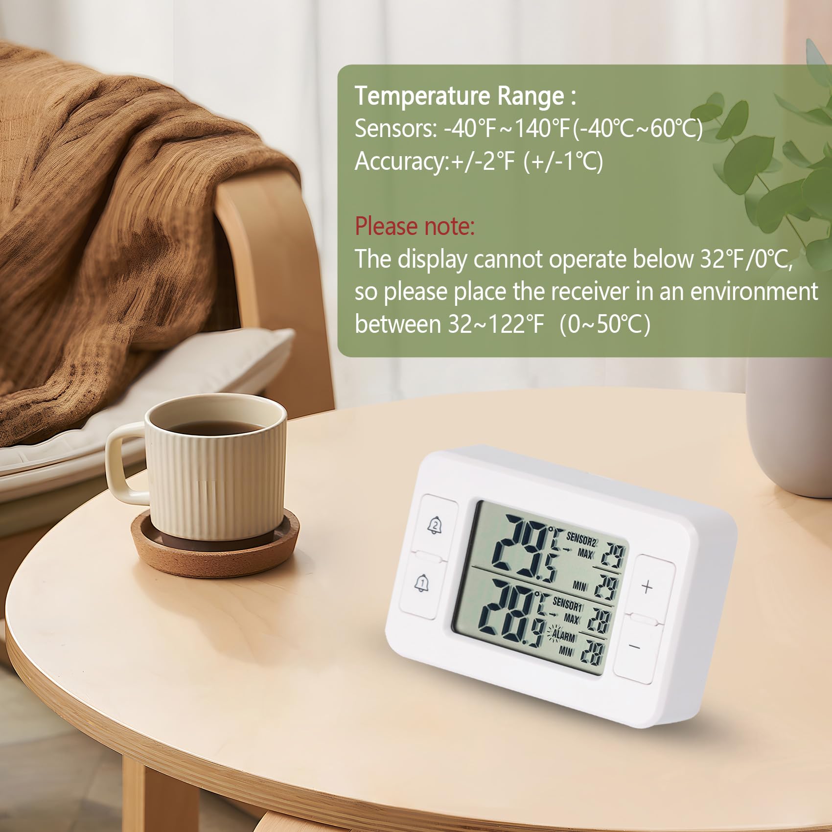 Indoor temperature console display with large digits