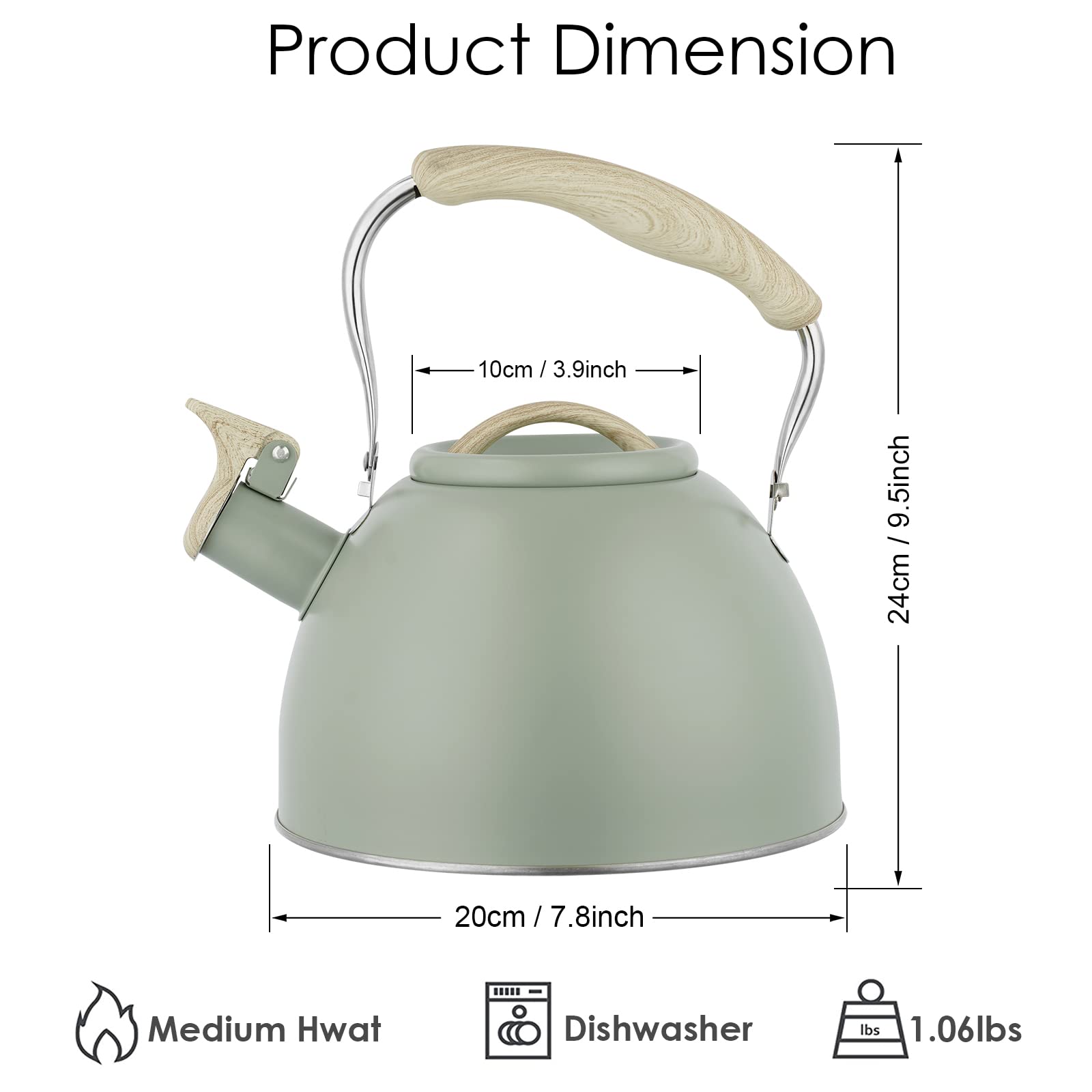 Induction compatible tea kettle green for versatile stove top use