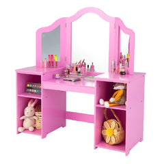 Infans Kids Vanity pink white dresser with threefold mirror