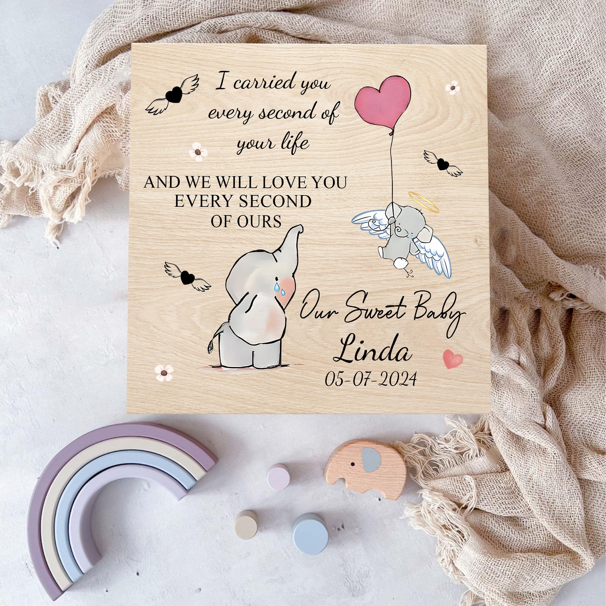Infant loss memorial box in natural wood finish