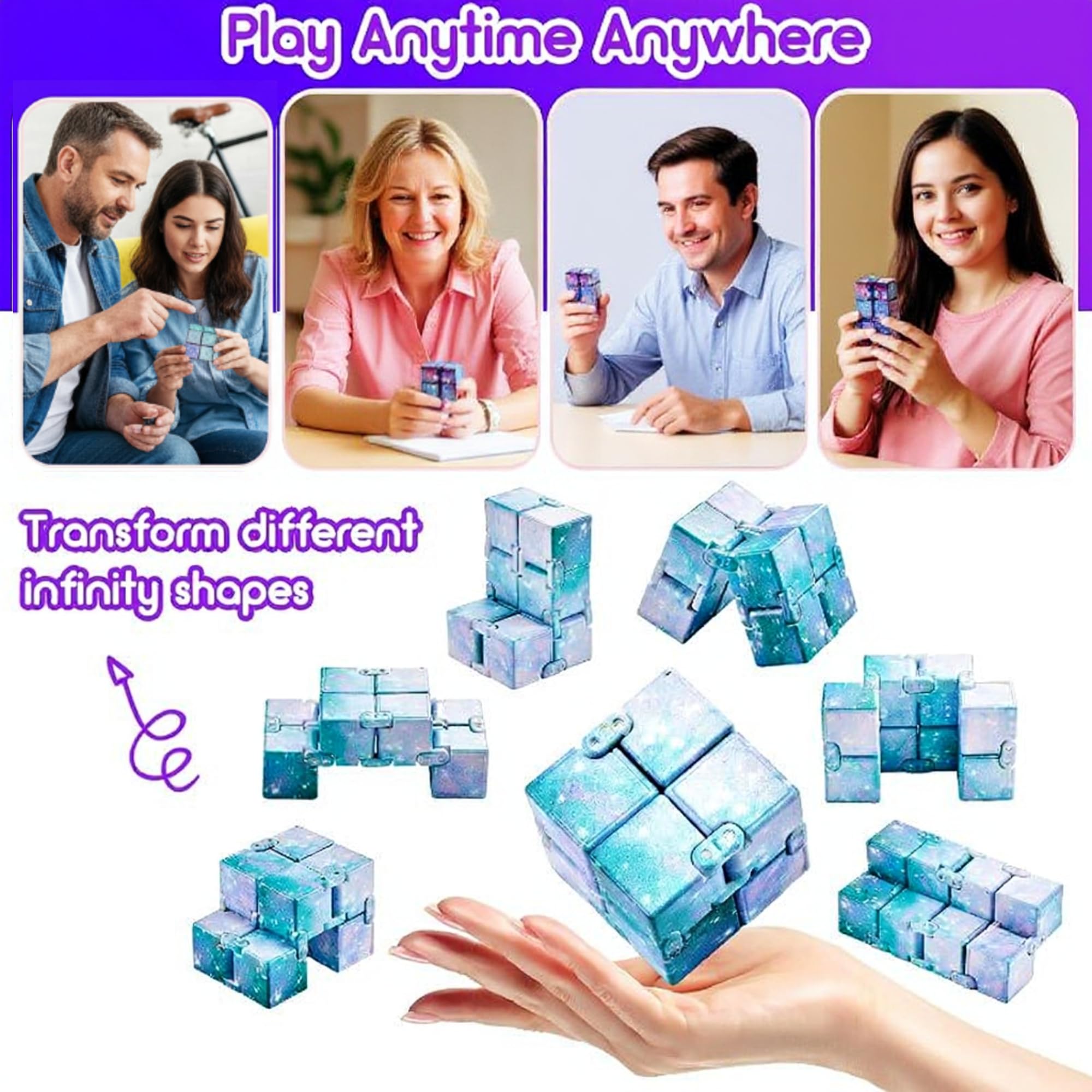 Adult hand holding Infinity Cube fidget toy