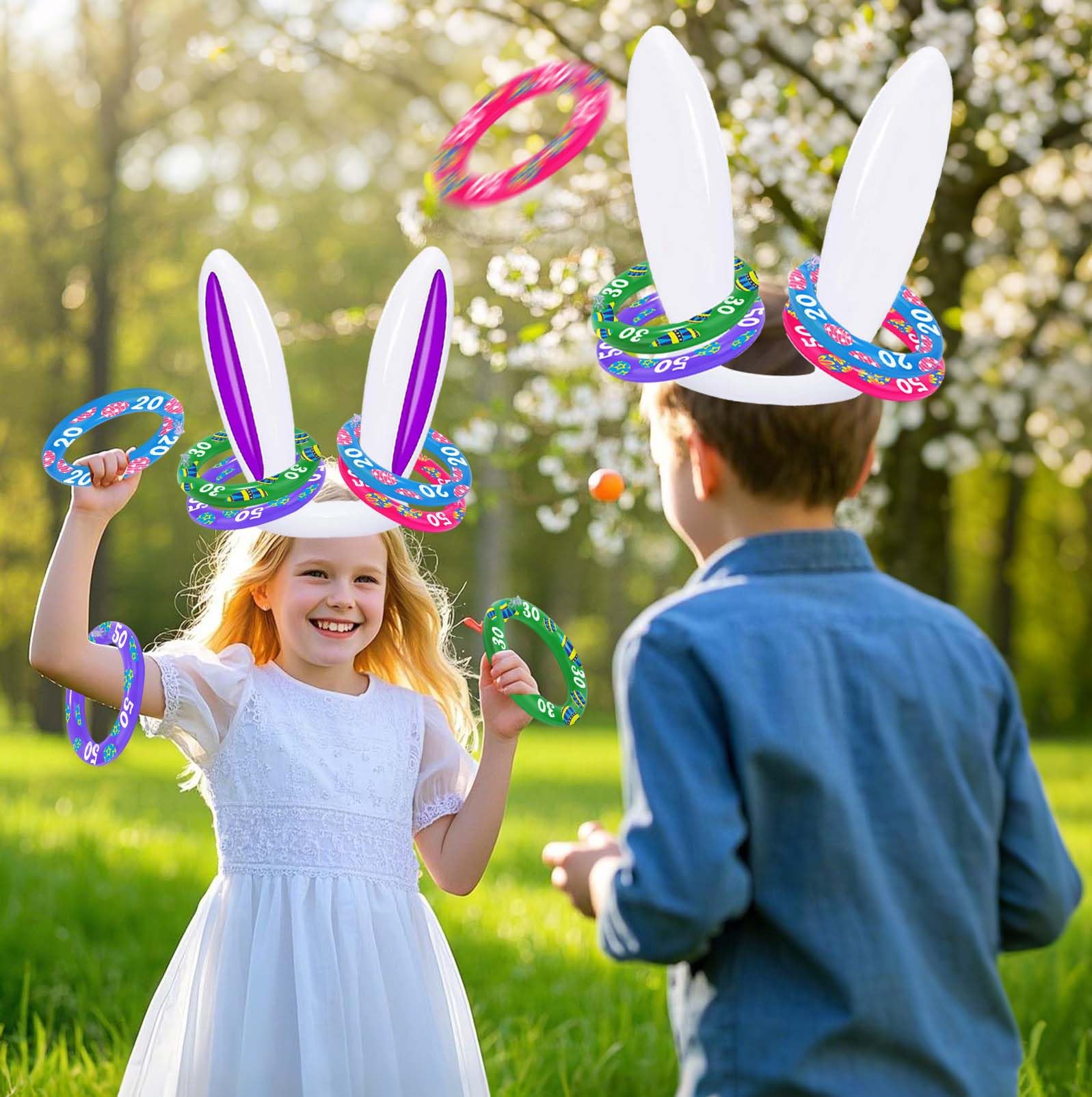 Two inflatable bunny ears for Easter ring toss
