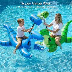 Green and blue XL dino pool floats for kids and adults