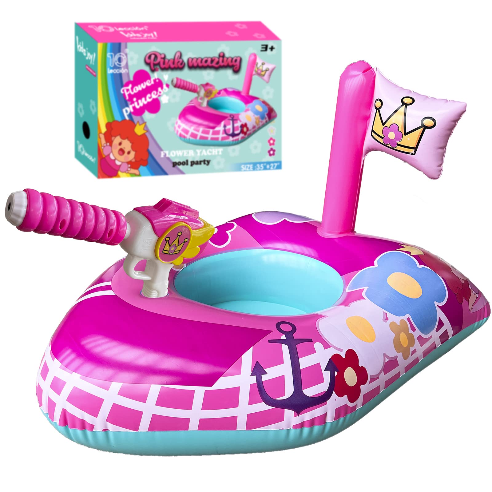 pink princess pool floaties for kids 3-8 35x27 inches