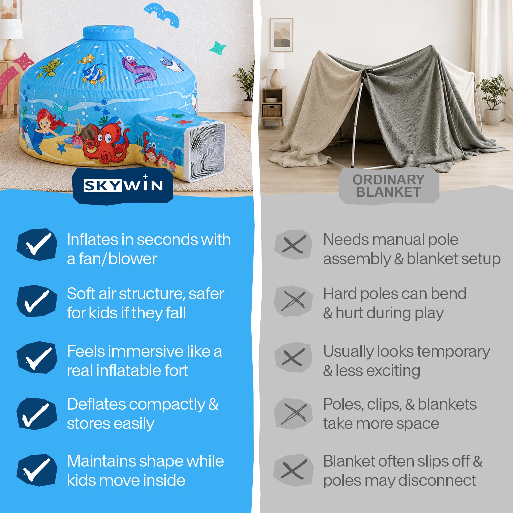 Spacious air tent for multiple kids indoors 77 x 50 inches – image 8