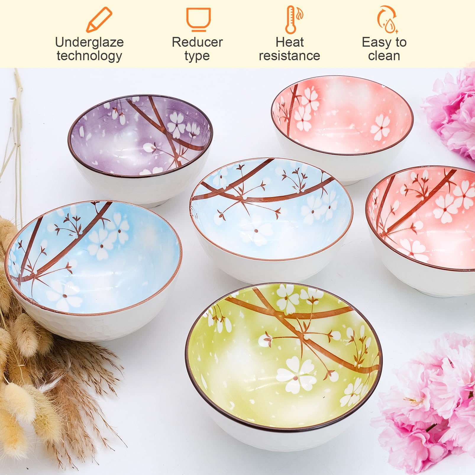 Multicolor Sakura ceramic bowls by inheming