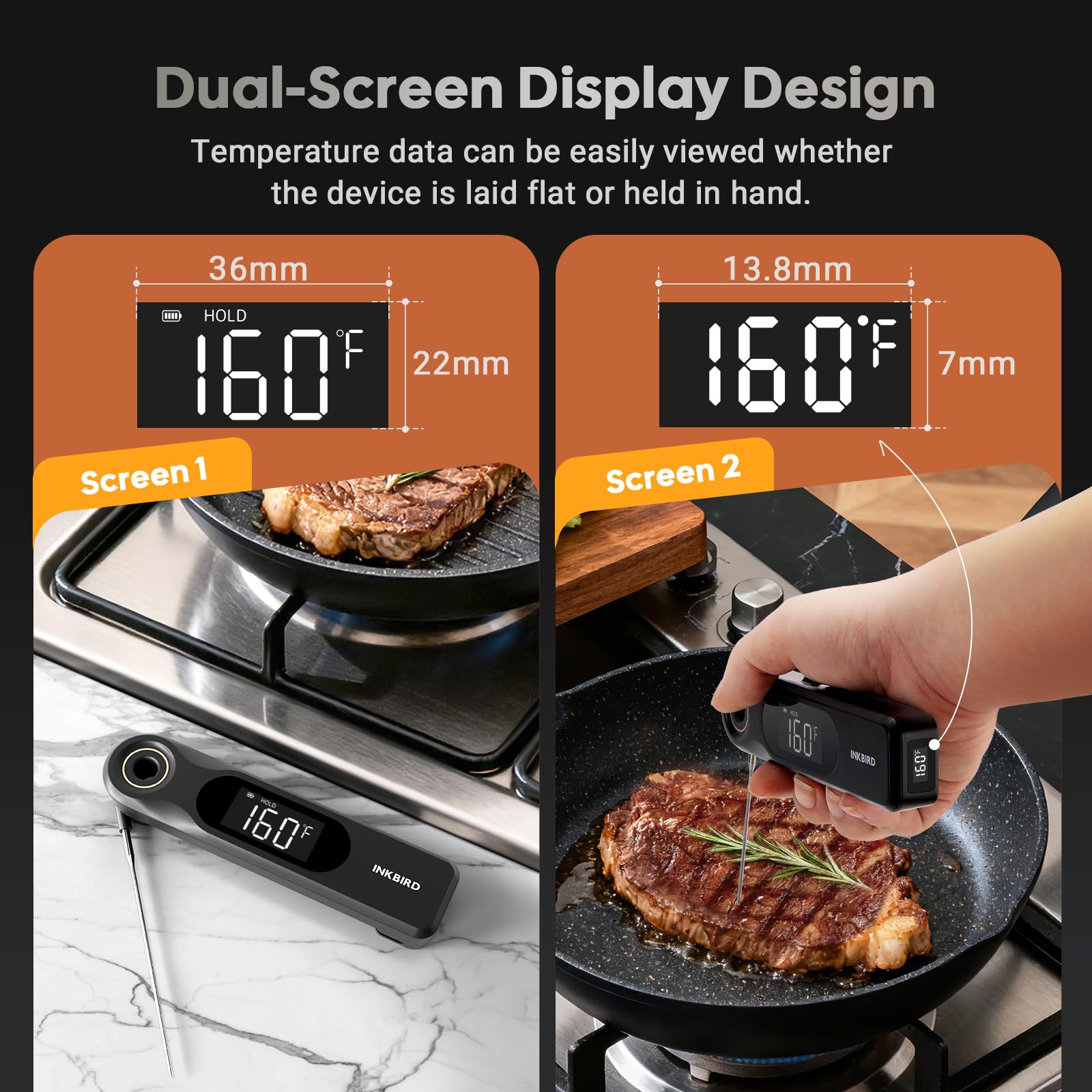 INKBIRD 0.5 sec instant read thermometer with 1.8mm probe in use