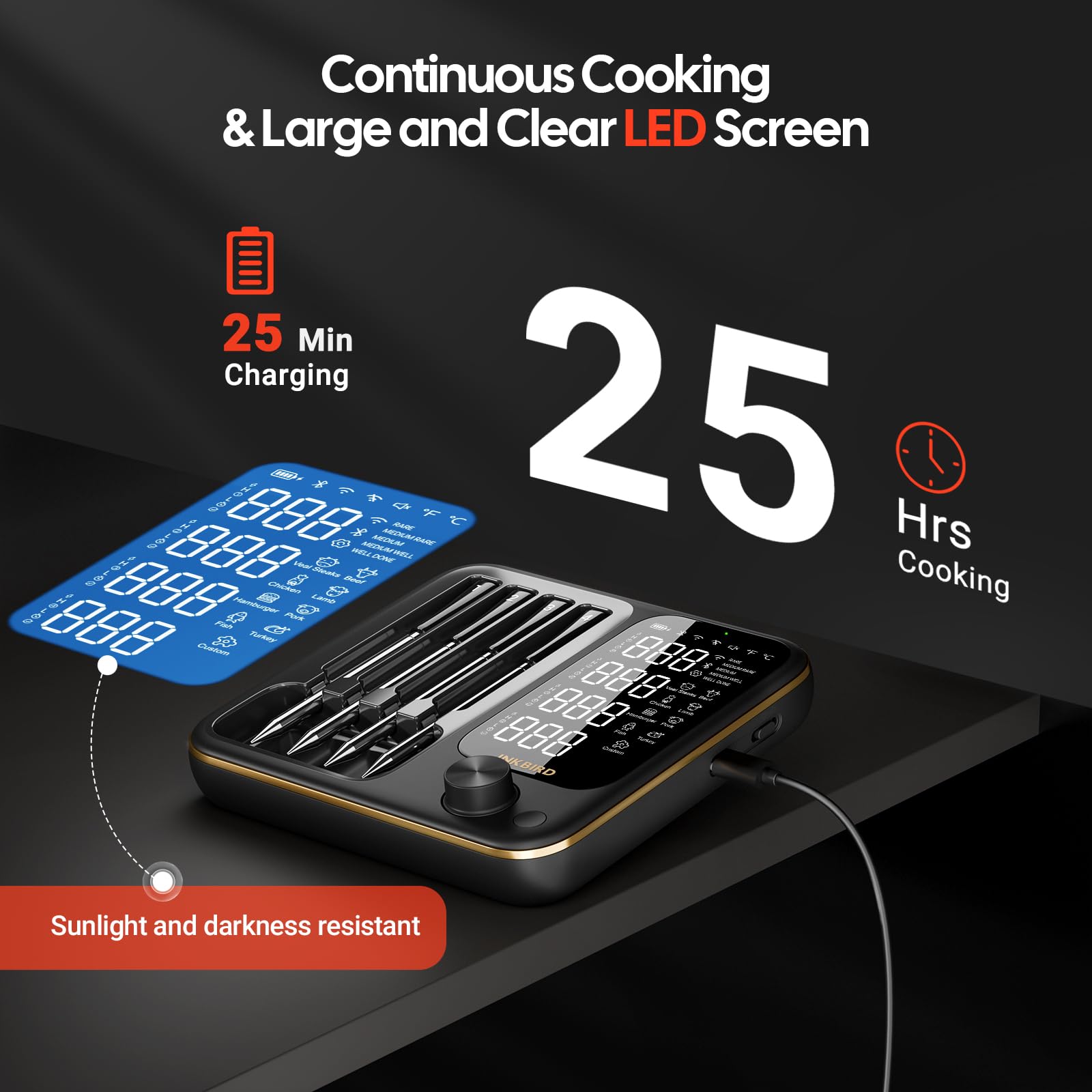 IP67 waterproof meat thermometer with magnetic mount