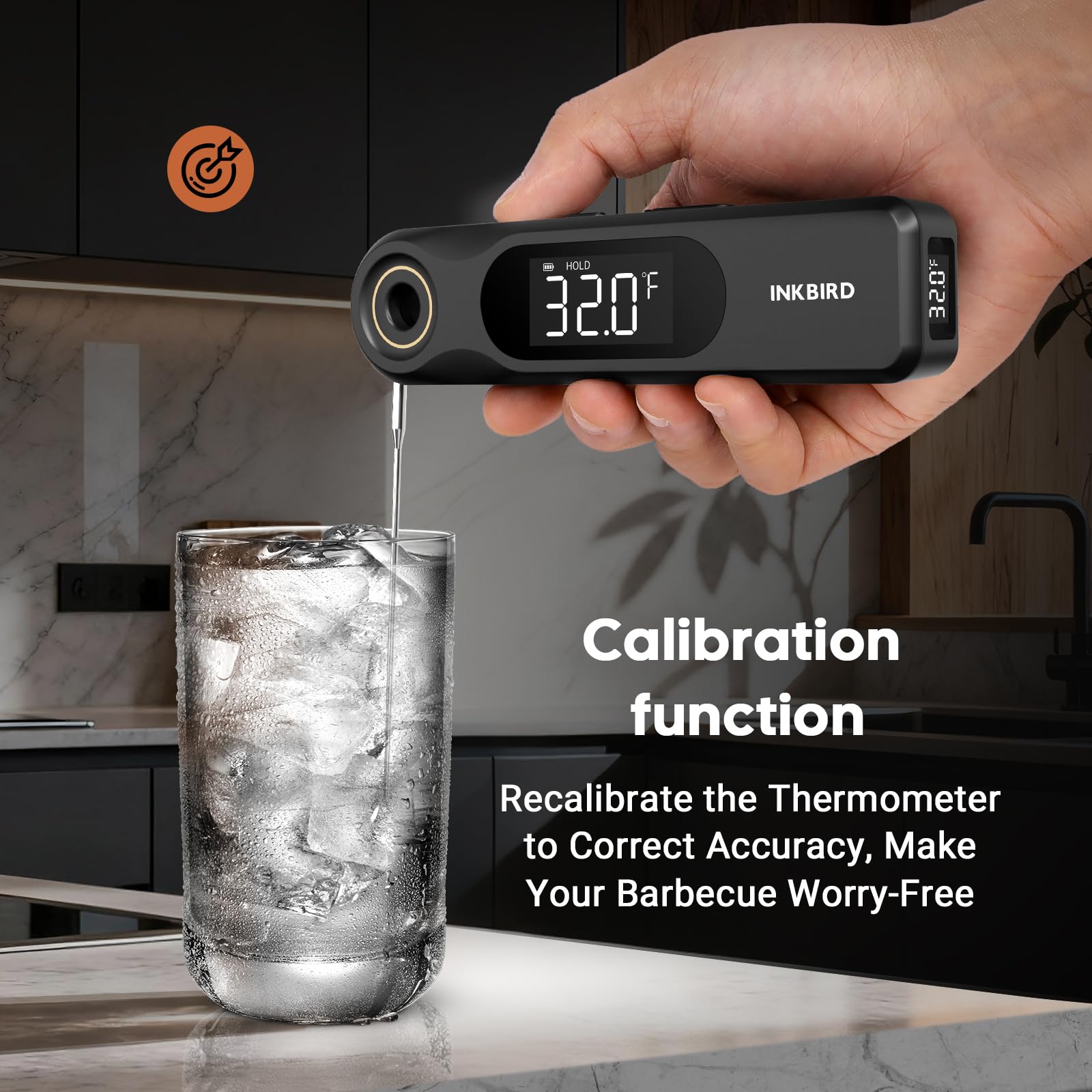 INKBIRD magnetic back storage thermometer attached to fridge