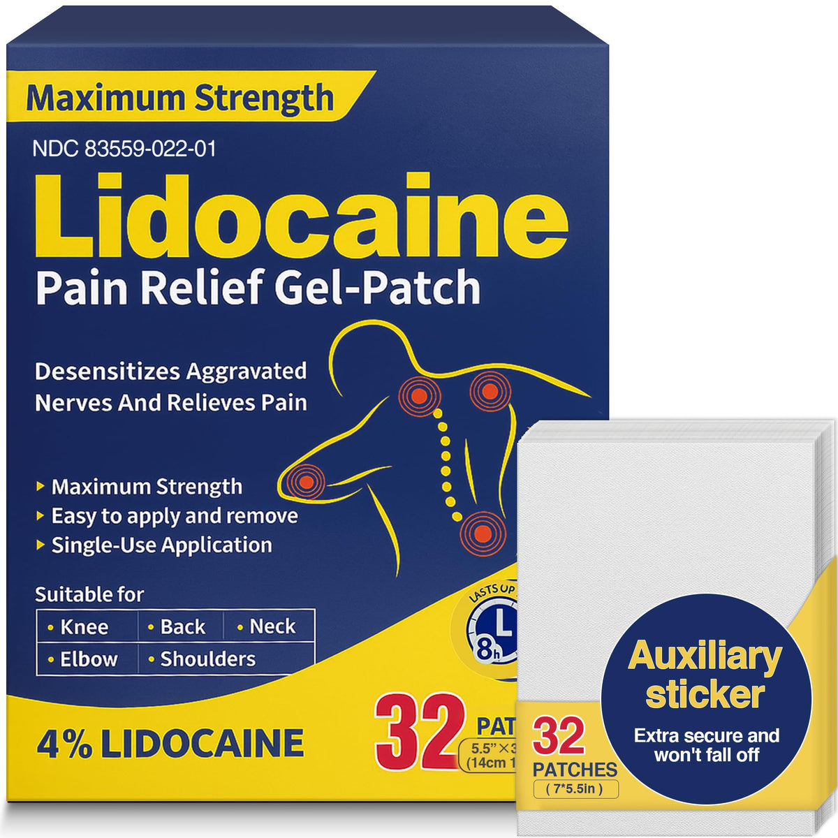 Inknows 4 percent lidocaine patches box label with 32 count