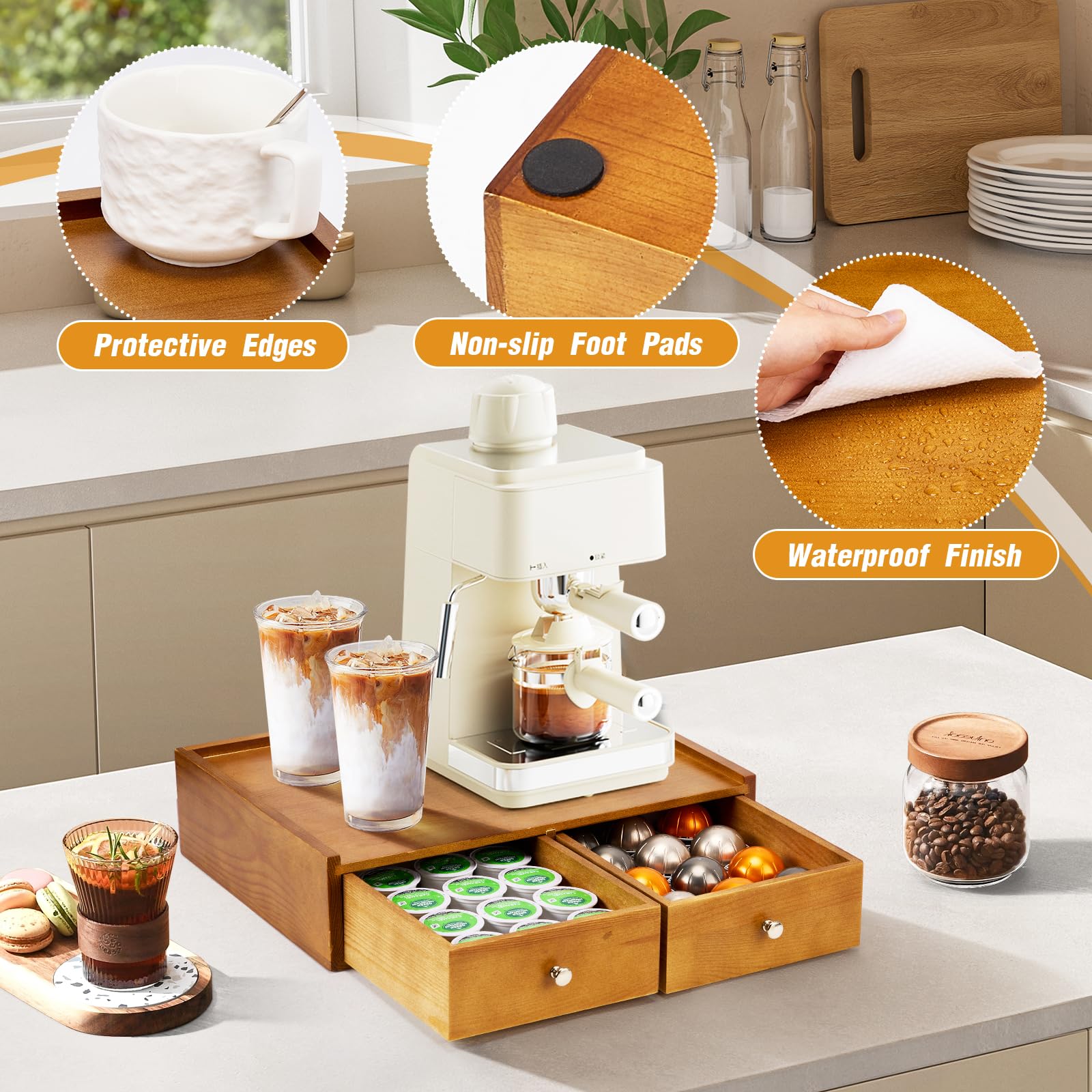 Coffee pod organizer for desktop kitchen storage