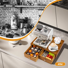 Two deep drawers for K cups with upright labels