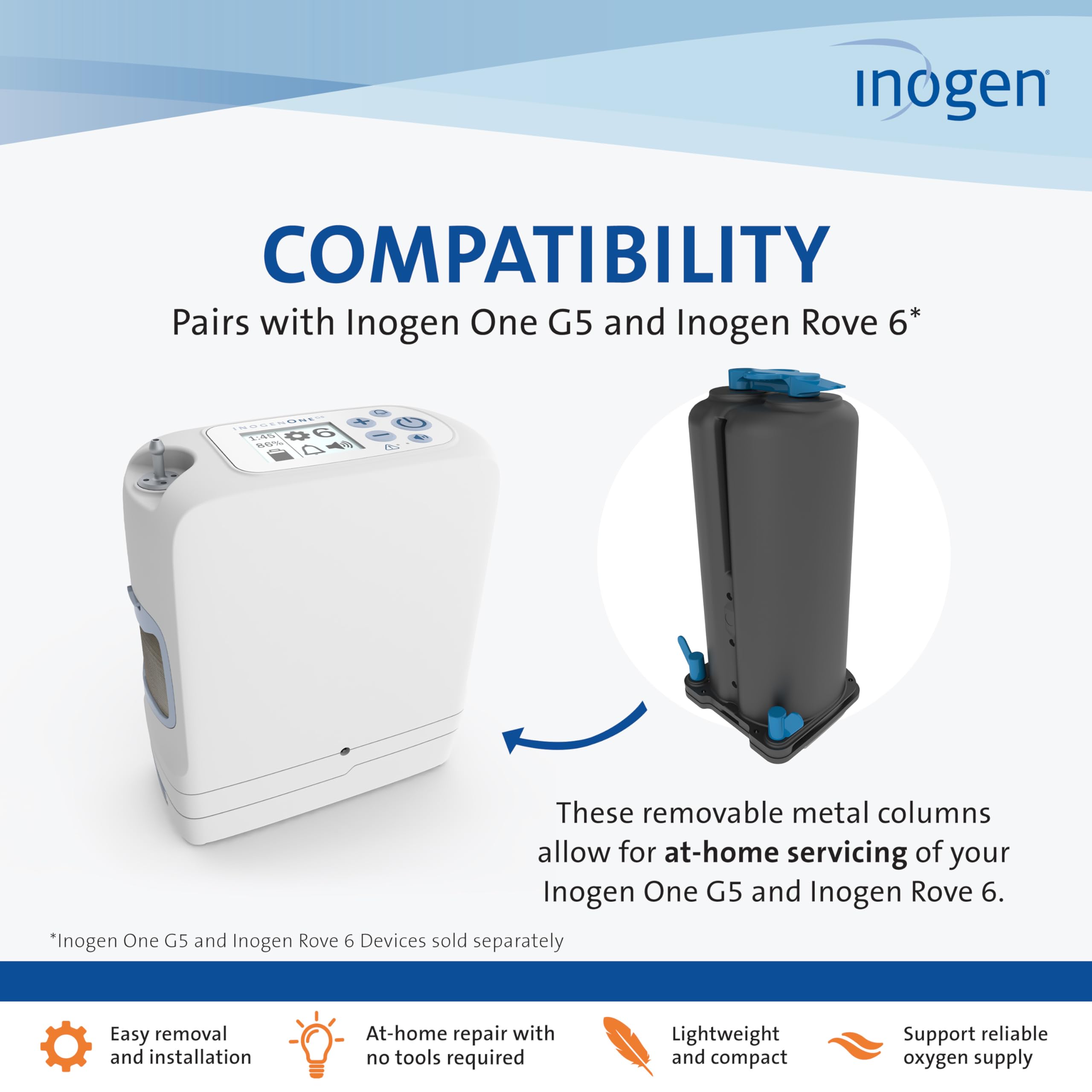 Removable metal columns for Inogen Rove 6