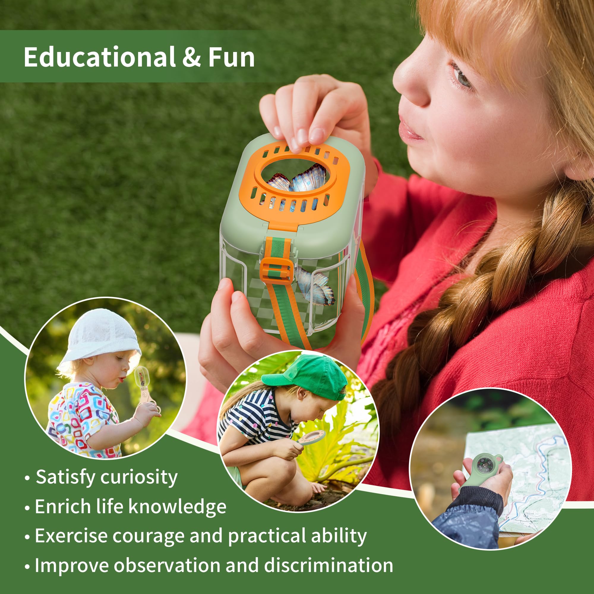 Durable kid-safe bug catching tools suitable for ages 3 and up
