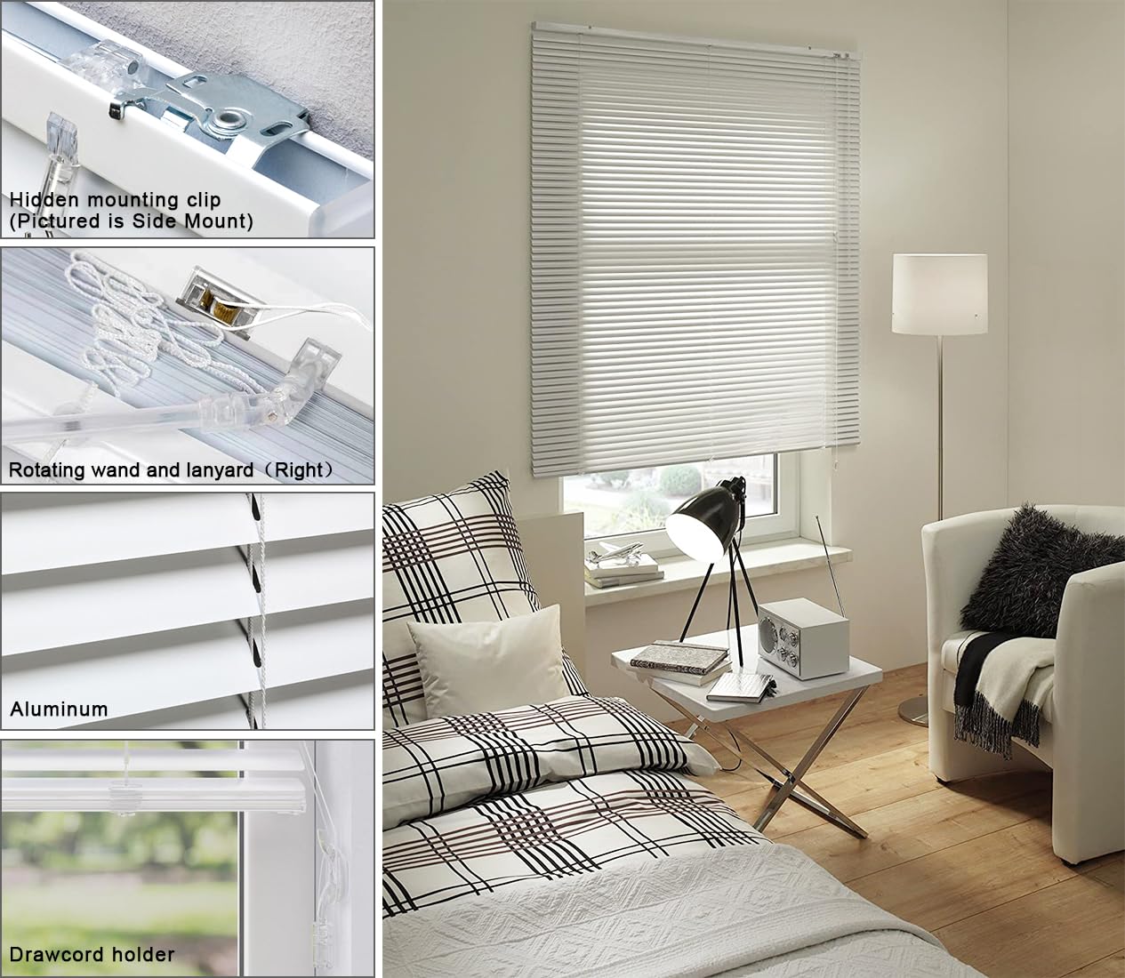 Blinds can be installed inside or outside window frame