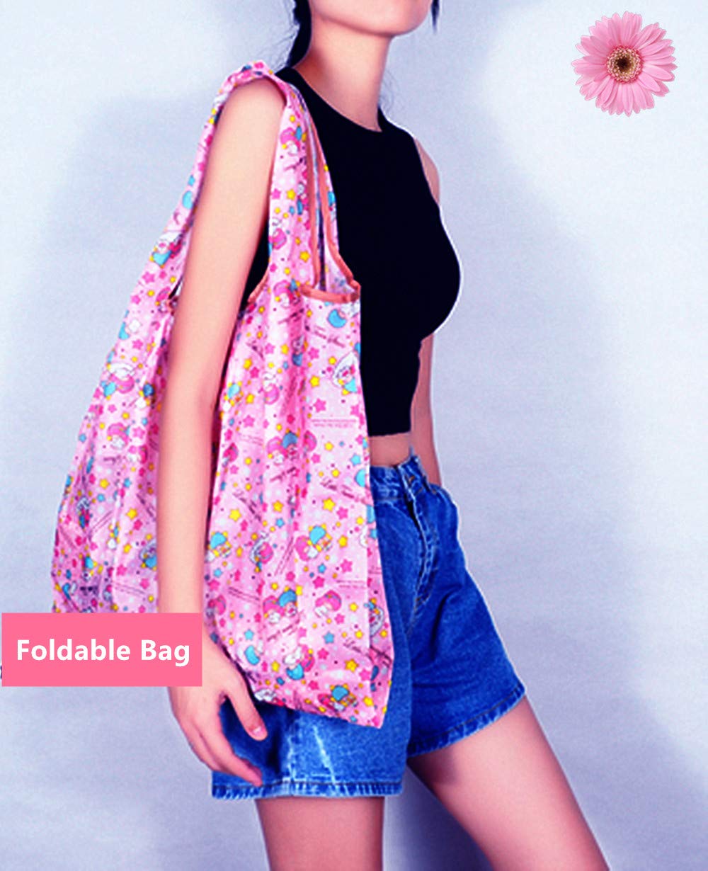 Two pink and purple reusable tote bags for shopping