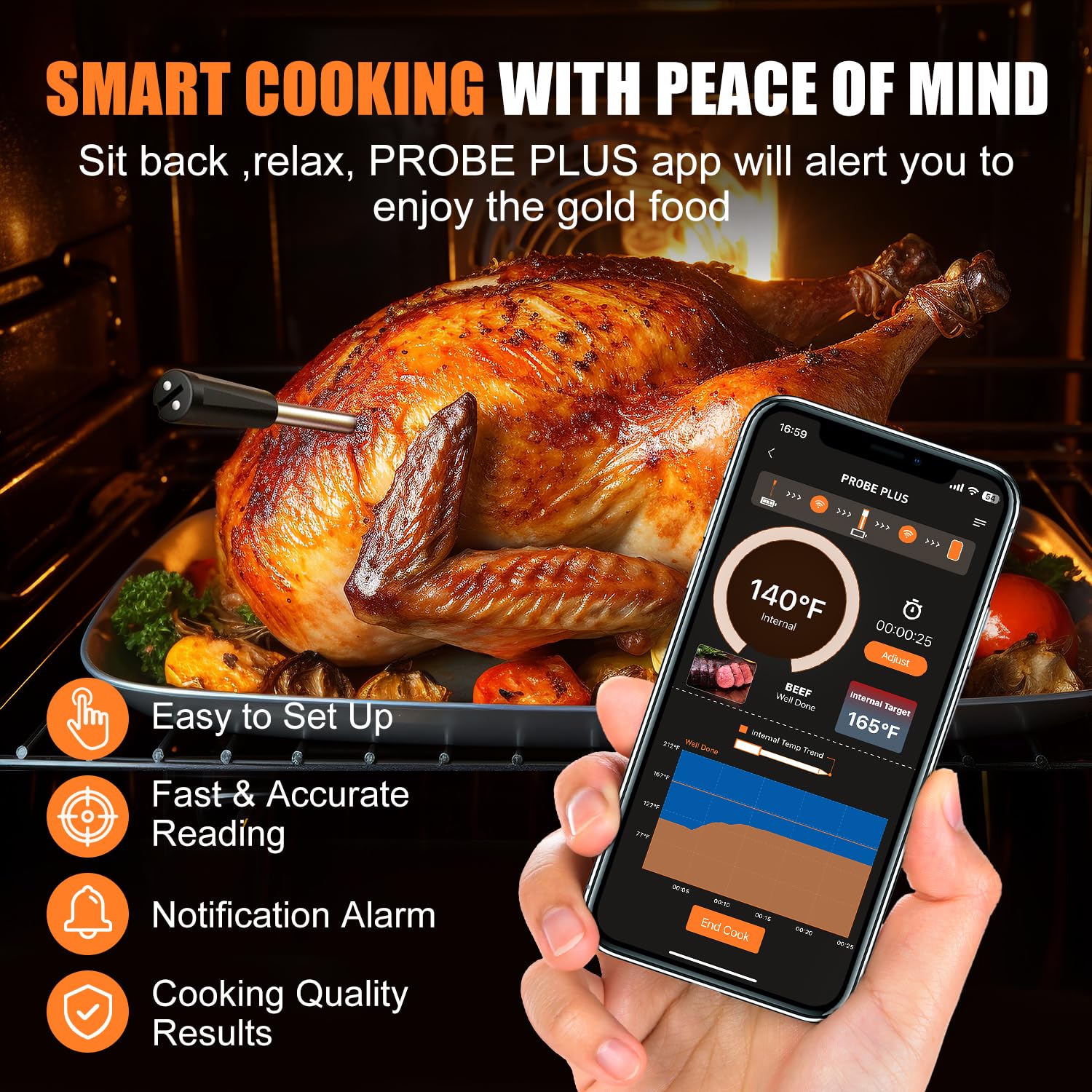 Kitchen scene using INSMART thermometer for BBQ and oven
