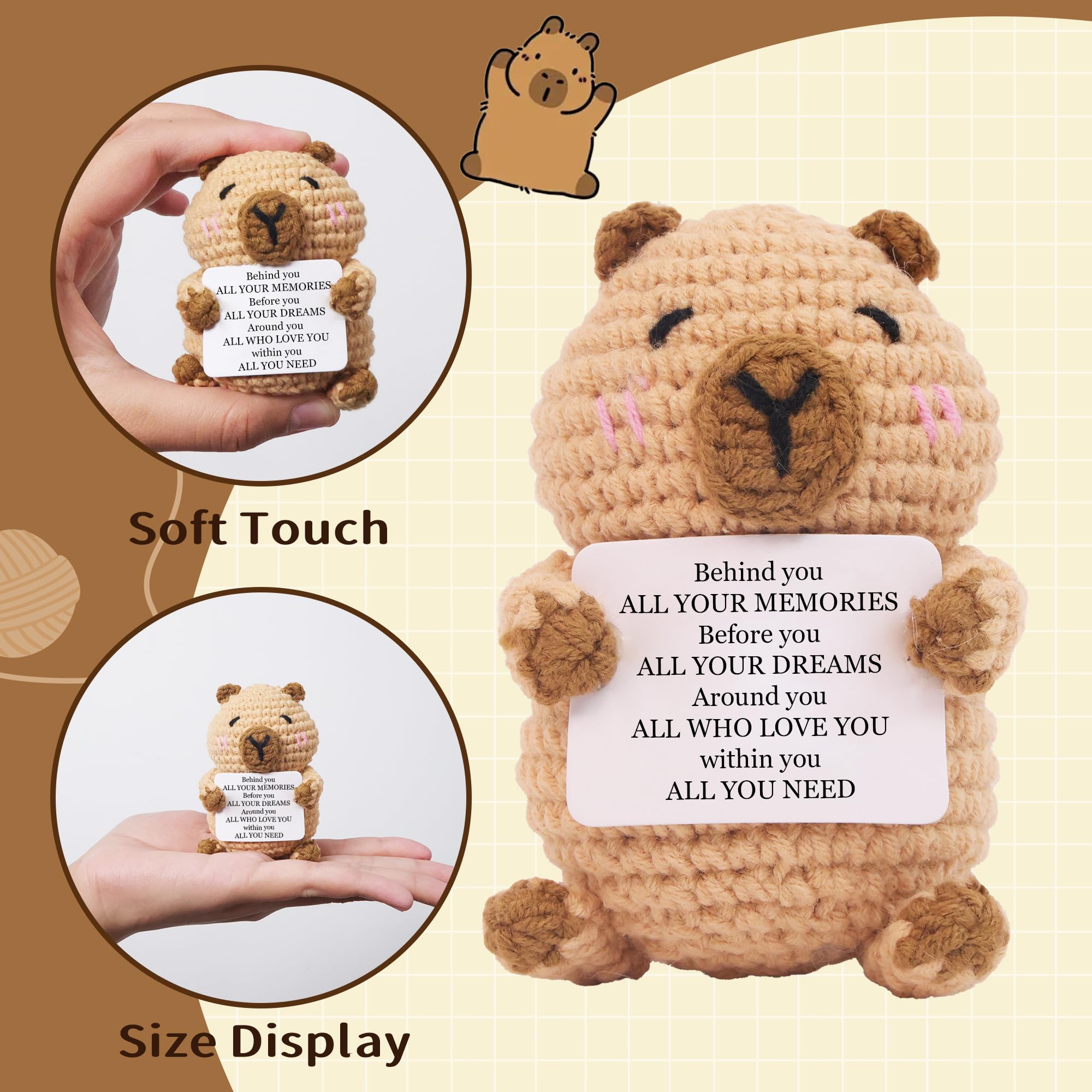 capybara knitted doll with inspirational message