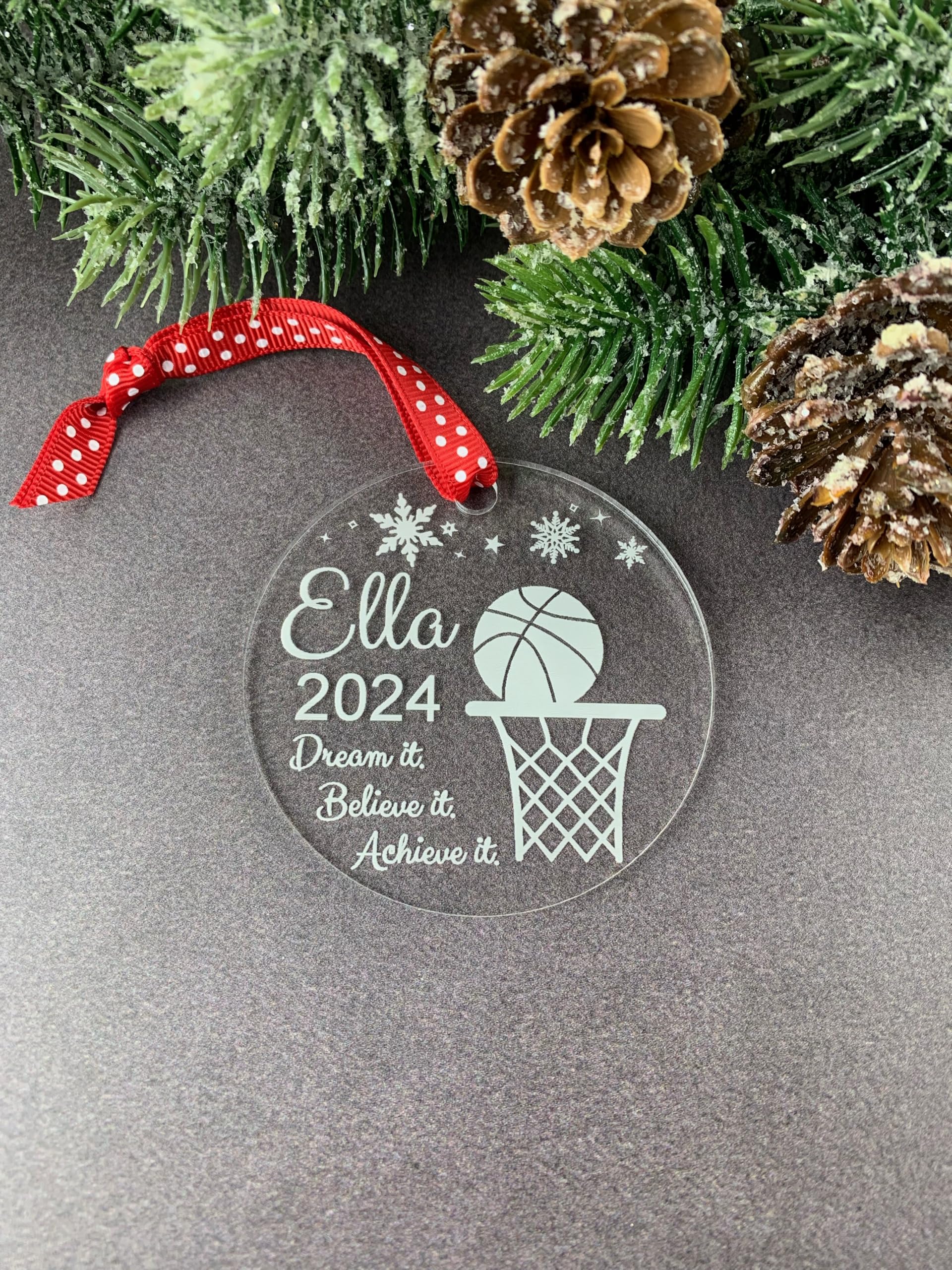 Clear acrylic basketball ornament 3 inch