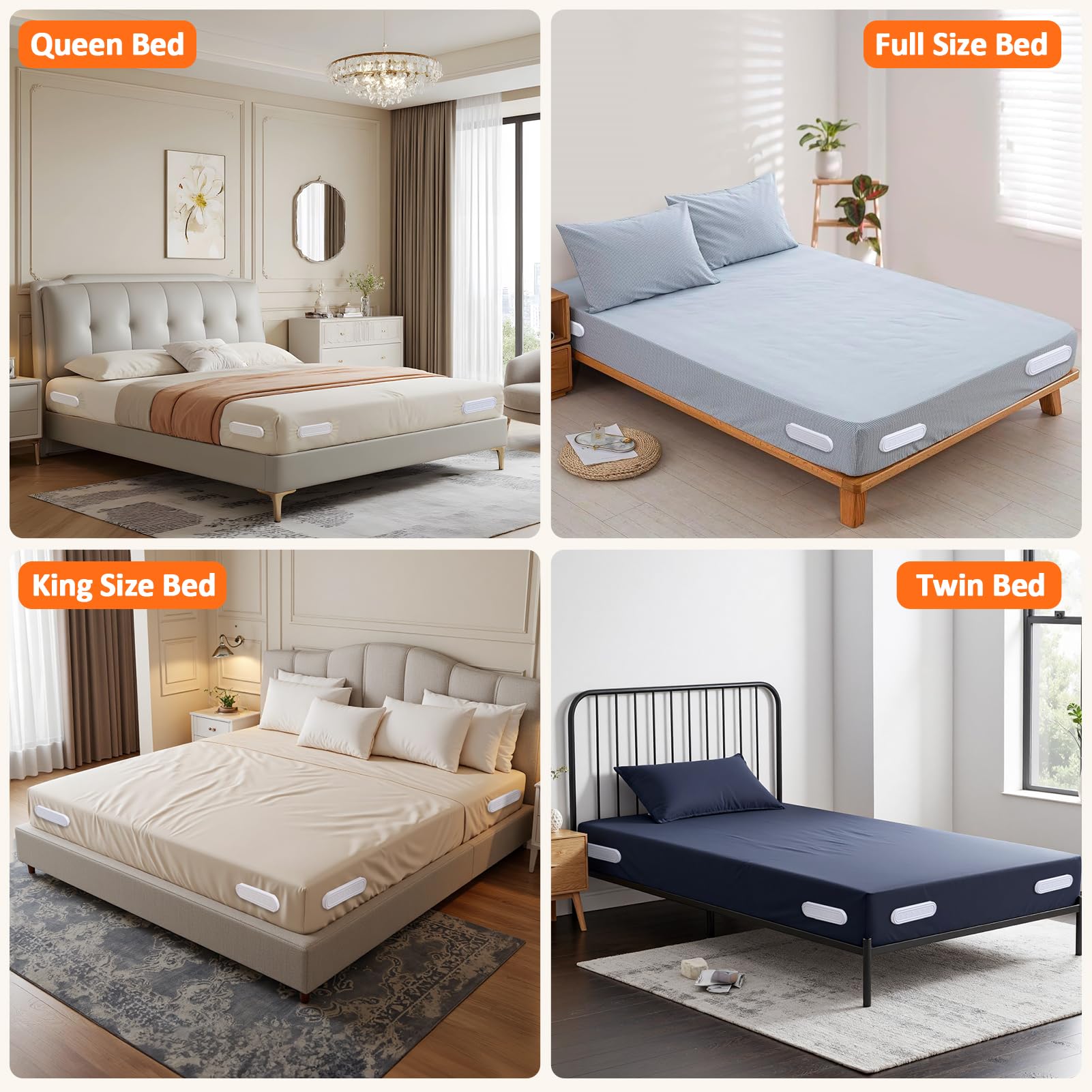Heavy duty sheet fasteners for tidy bed