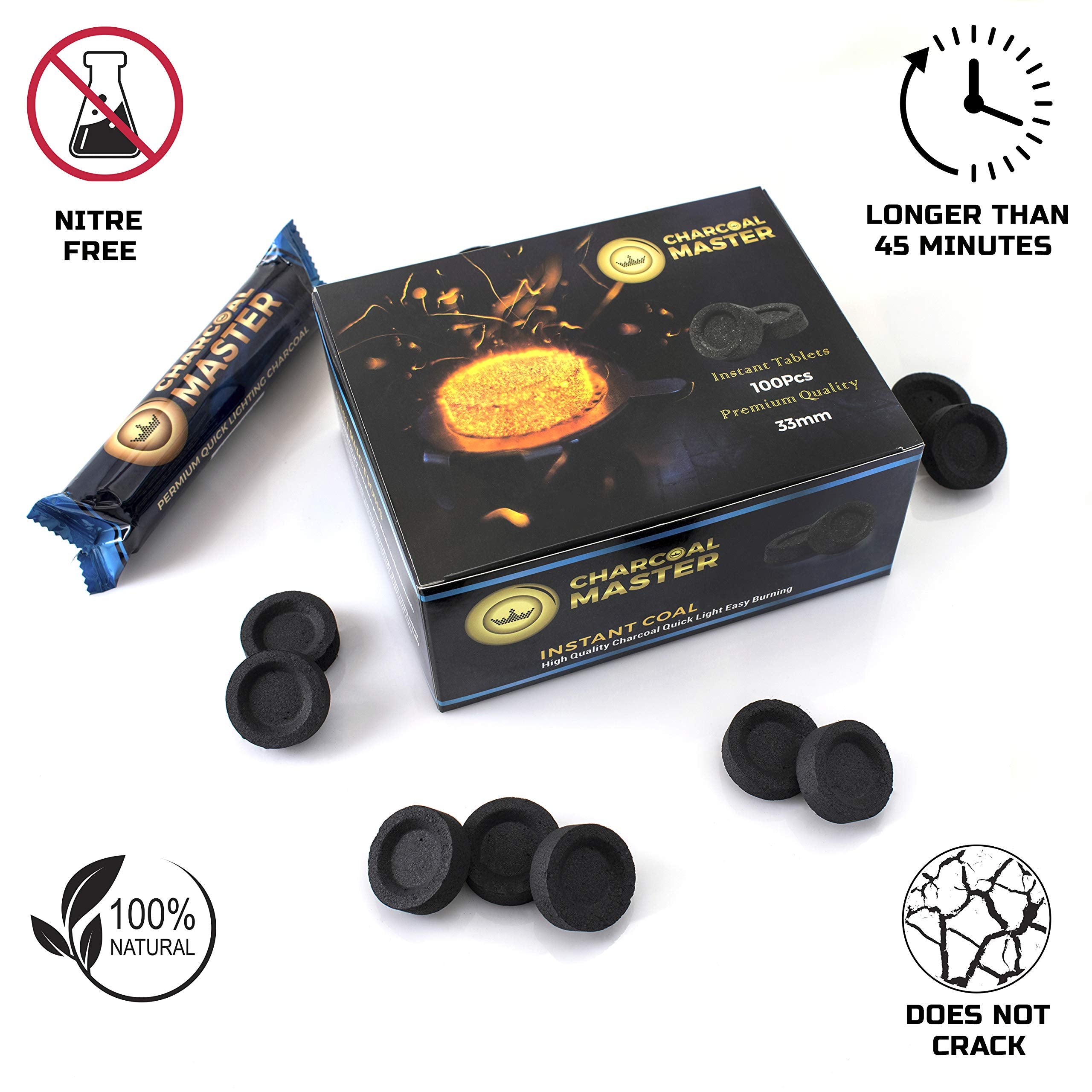 Instant light charcoal tablets 33mm lighting close up