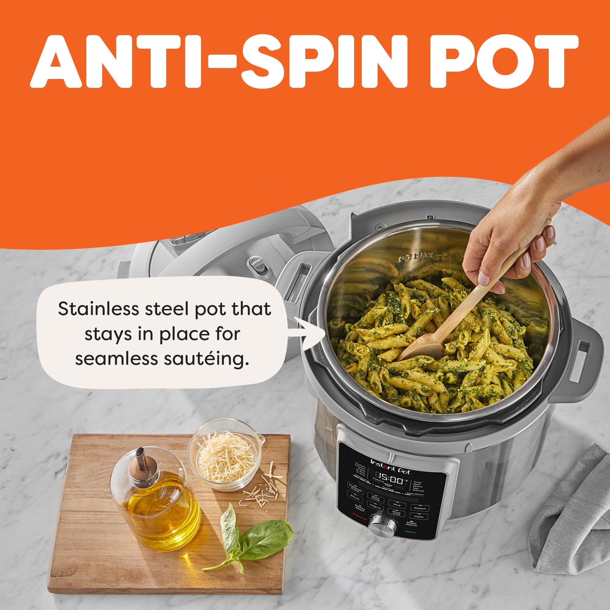 Anti-spin pot design for secure cooking in Instant Pot Duo Plus
