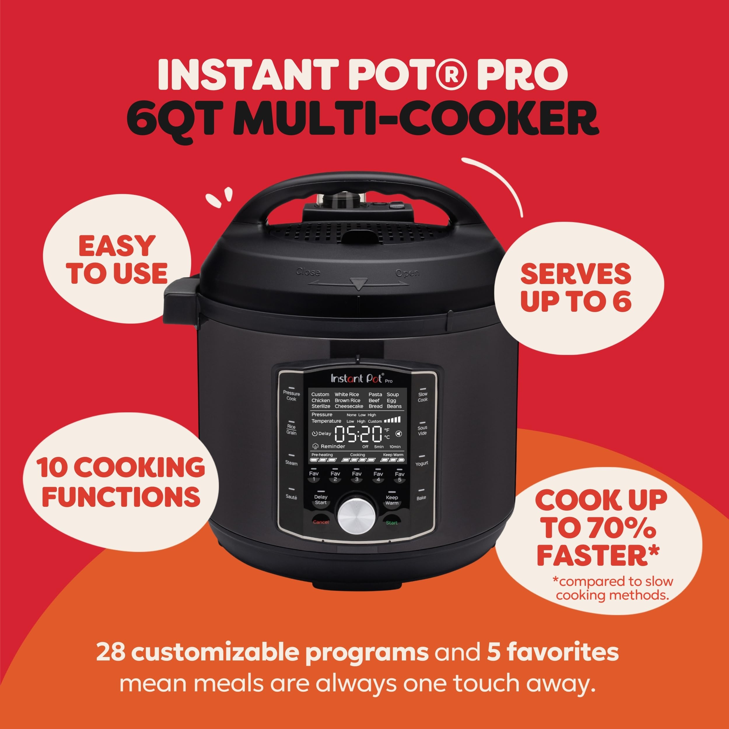 Instant Pot Pro 6 Qt 10-in-1 Electric Pressure Cooker black side view