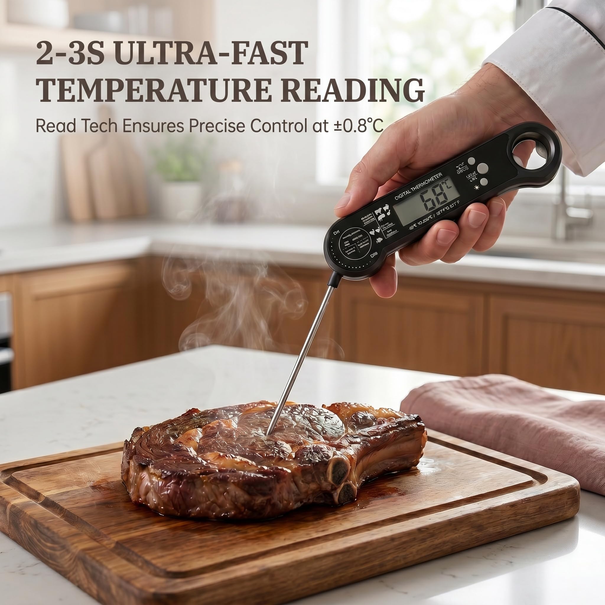 Instant read 2–3 second thermometer for grill and cooking