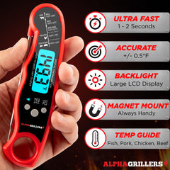 Multi-use thermometer for grill oven air fryer and more