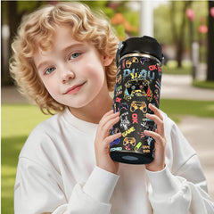 Kids hydration bottle with leak proof straw cap and ergonomic grip