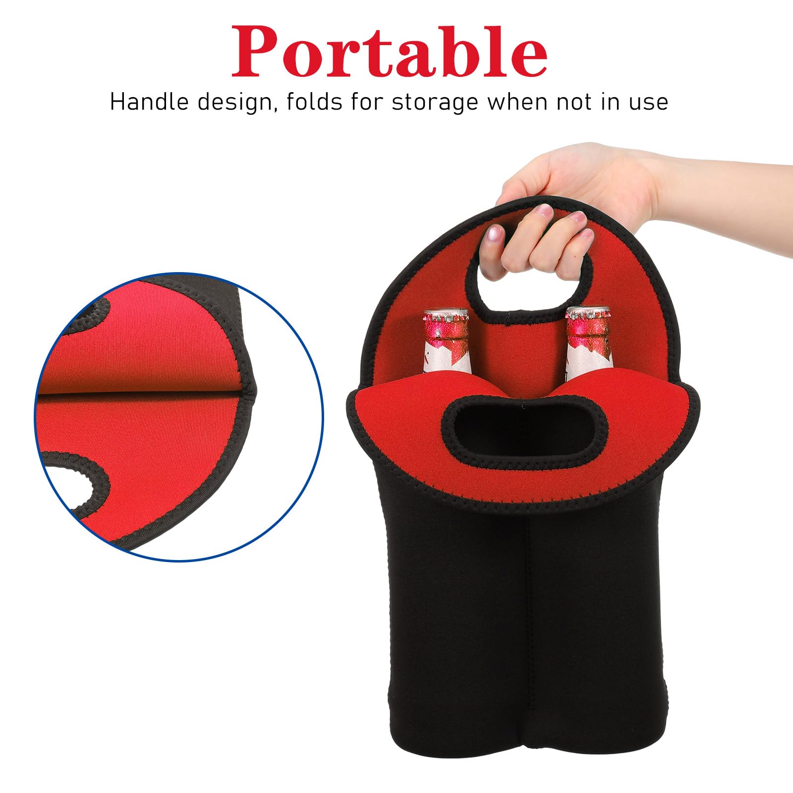 Black exterior with red interior wine carrier tote bag