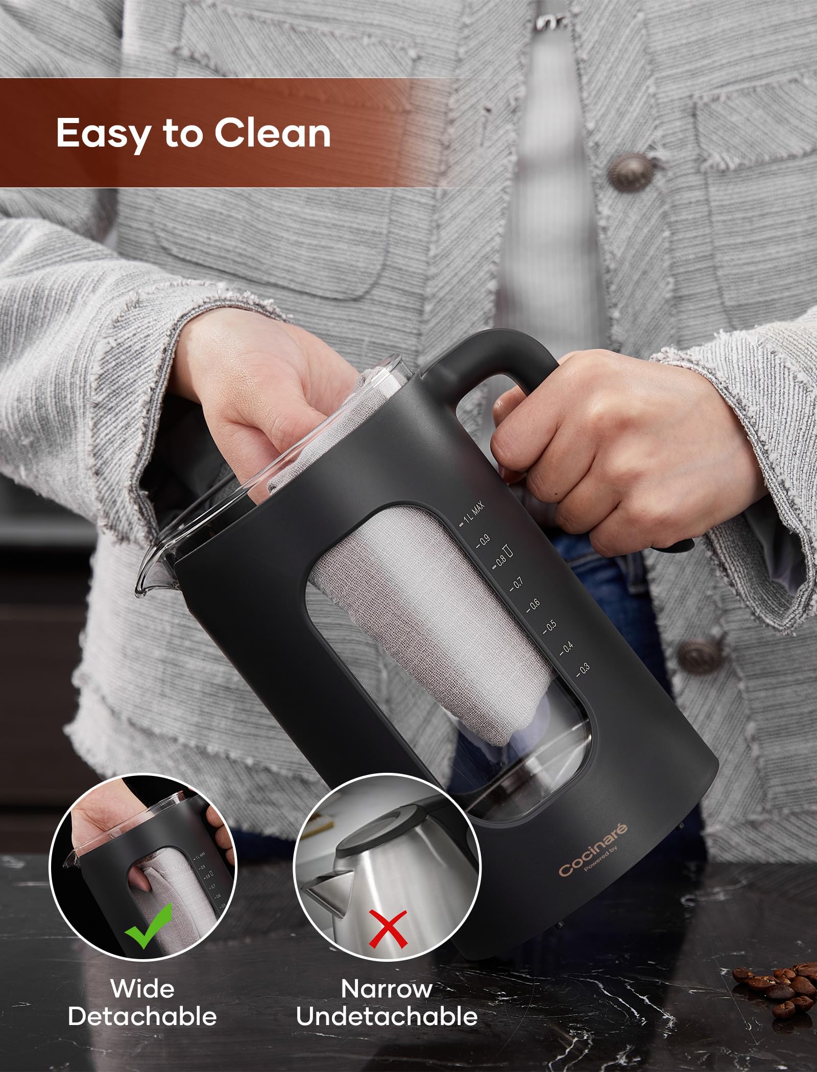 Dual shell design kettle to control flow and prevent burns