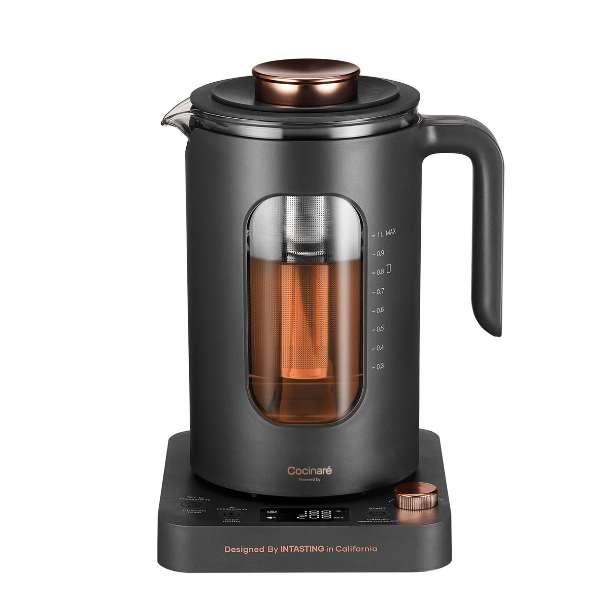 INTASTING electric tea kettle with infuser front view