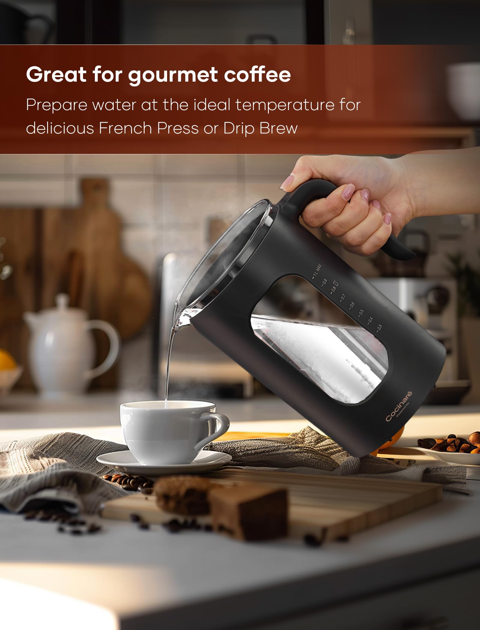 Non-drip V-shaped nozzle and anti-scalding lid on INTASTING kettle