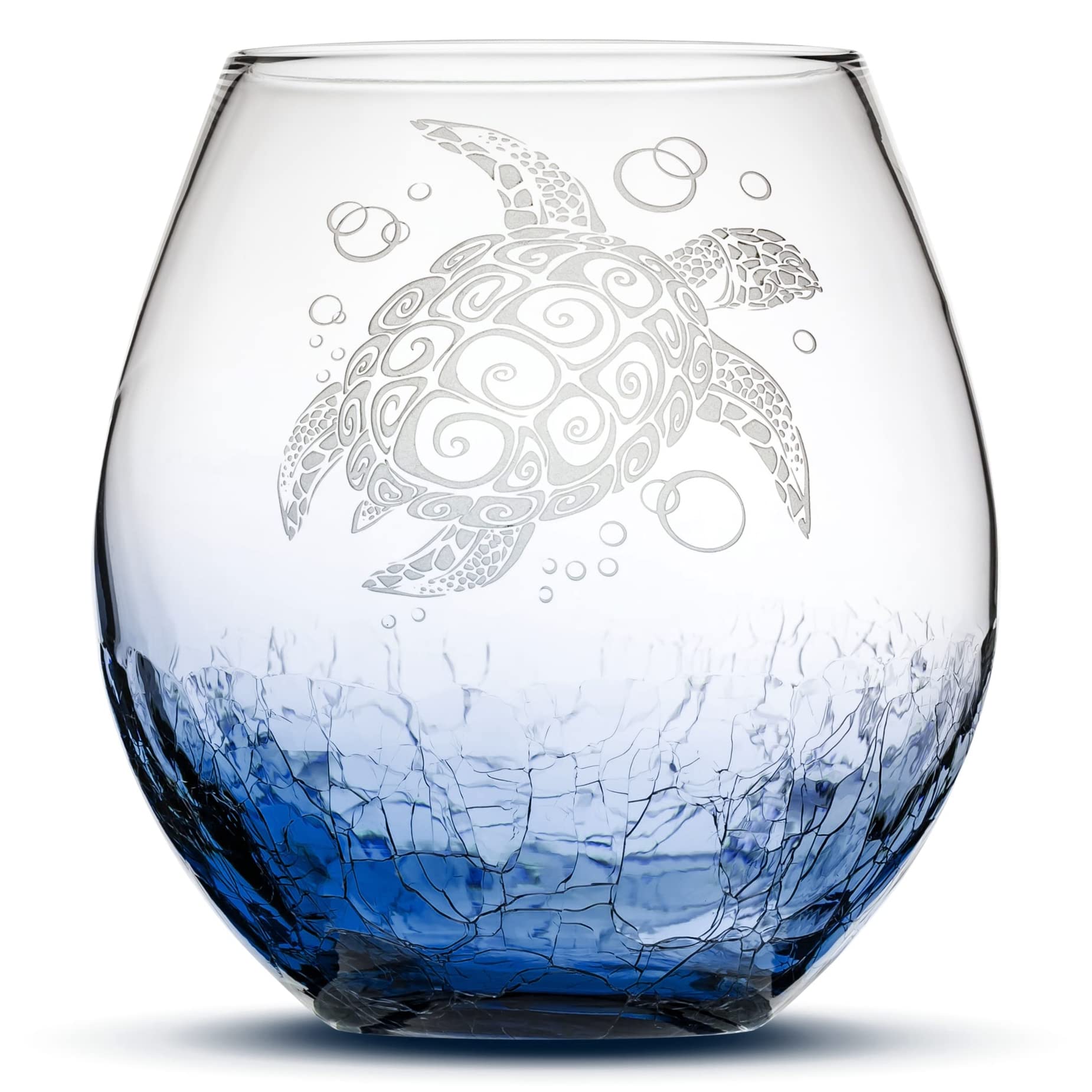 Integrity Bottles stemless wine glass 18oz tribal sea turtle design