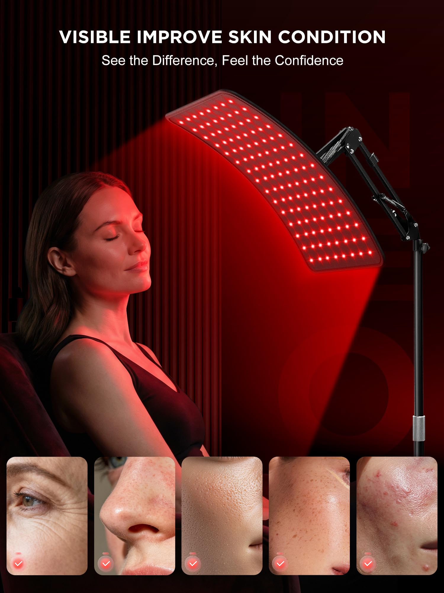 Full body coverage INTEO red light therapy lamp on adjustable stand