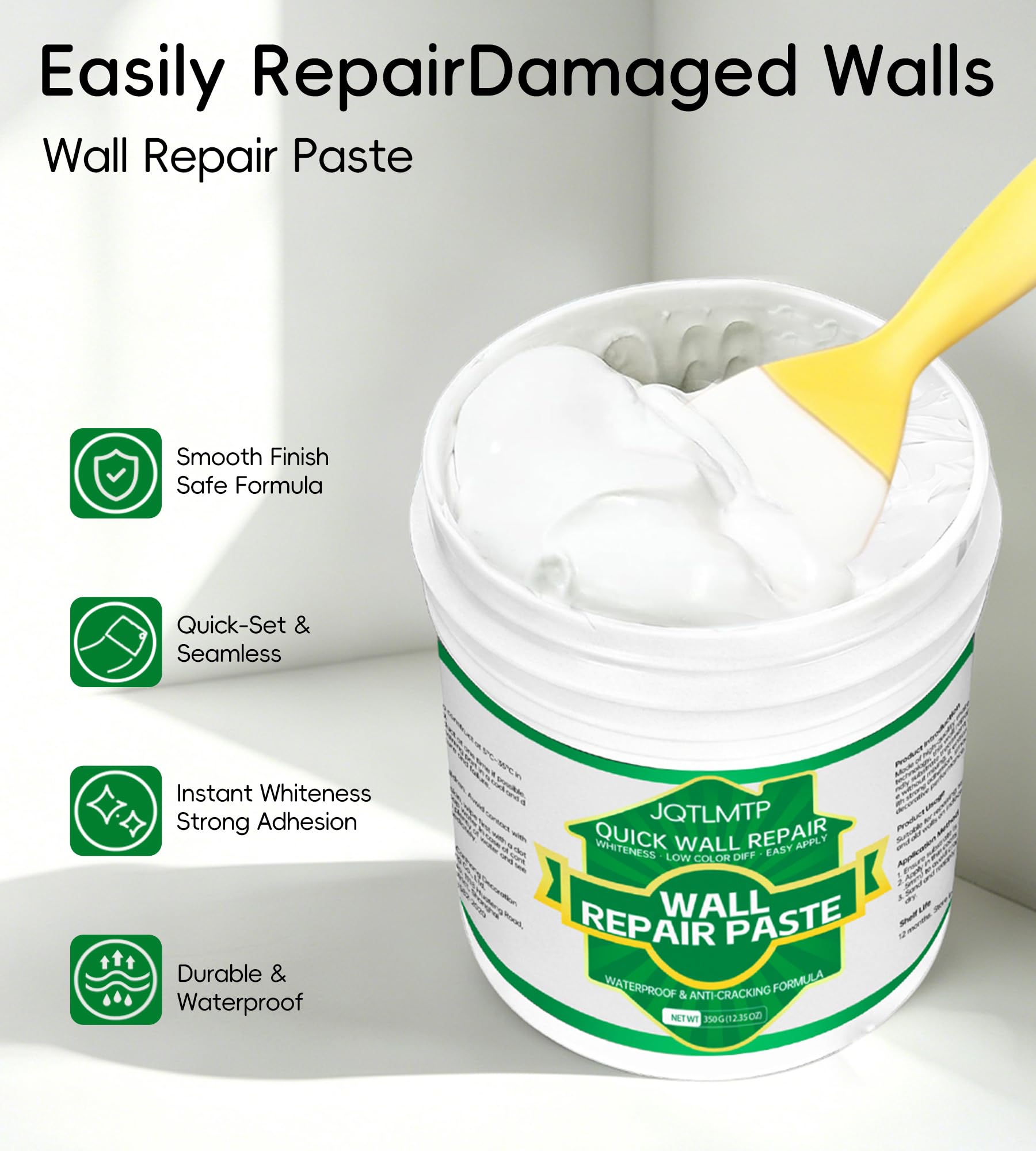 Applying wall repair paste to hole on drywall