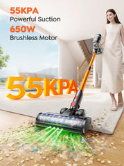 650W brushless motor 55KPa suction in Max mode