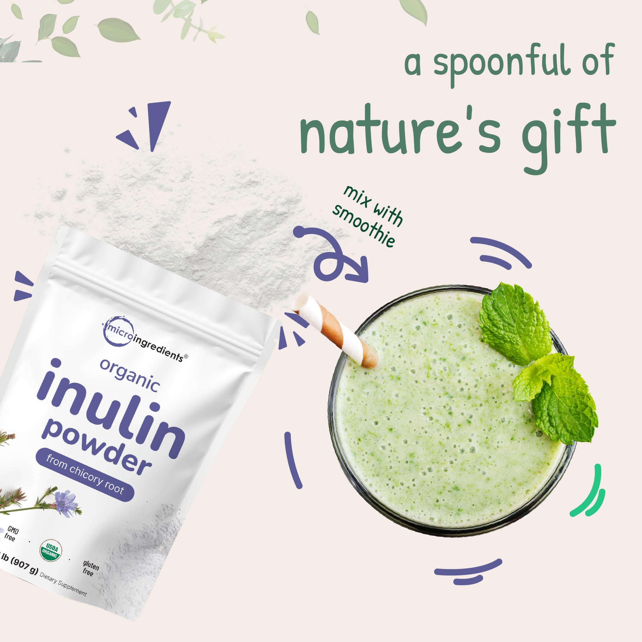 Inulin powder blends into coffee tea and desserts