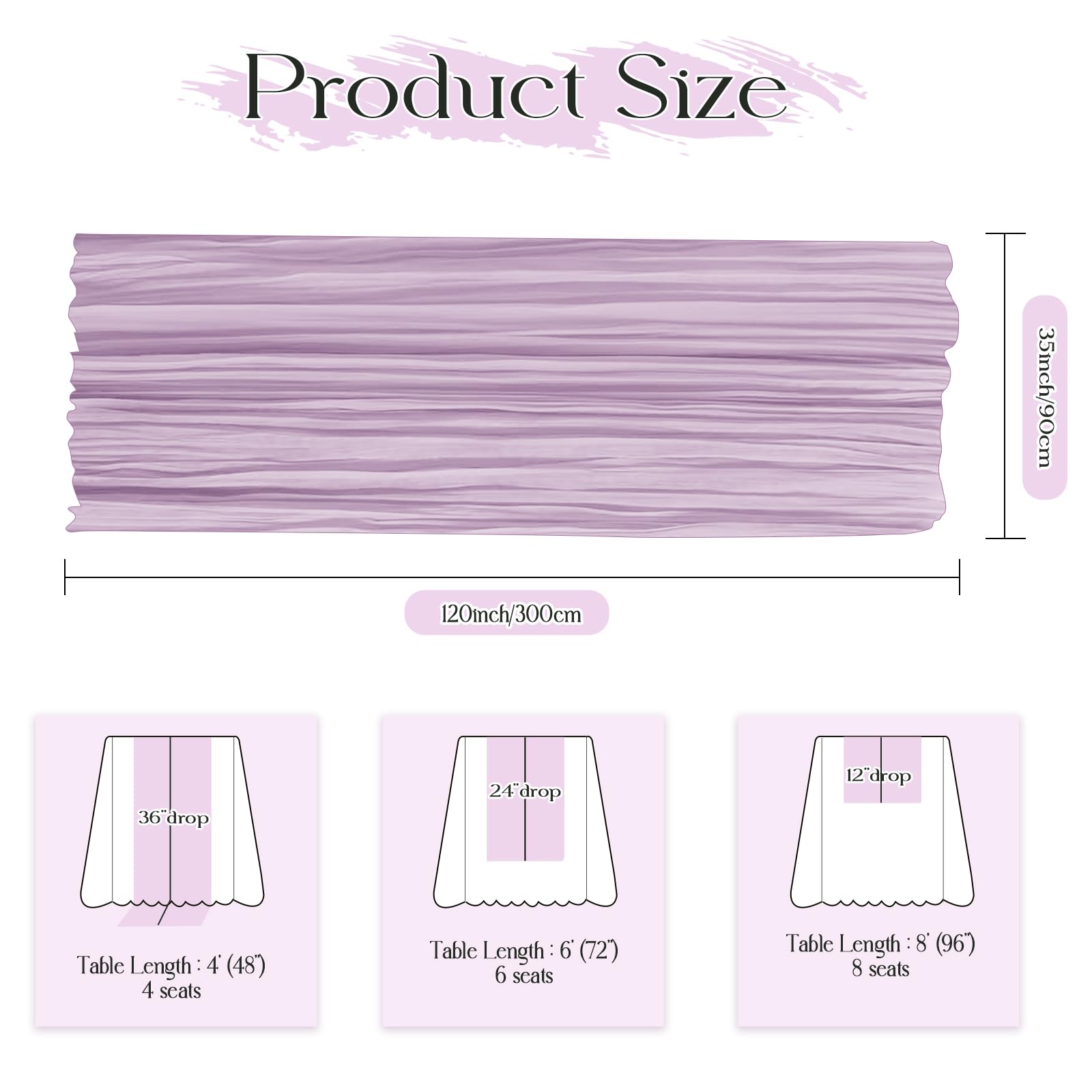 INVGEEXI lilac cheesecloth runner laid flat 35x120
